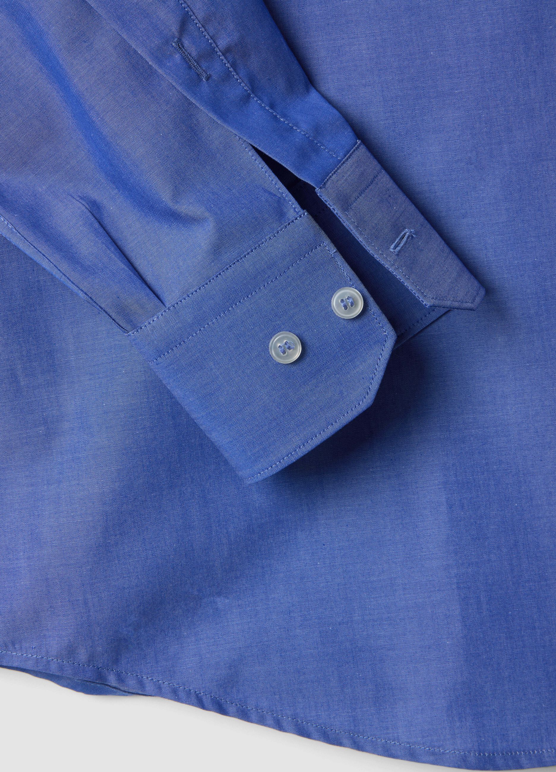 Long-sleeved blue cotton shirt, regular fit