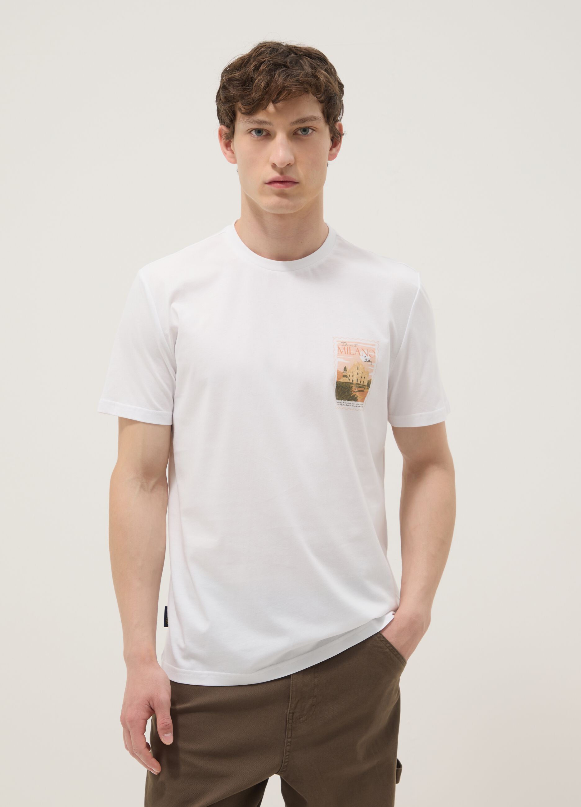 Wei&szlig;es T-Shirt aus reiner Baumwolle mit Print, Regular Fit