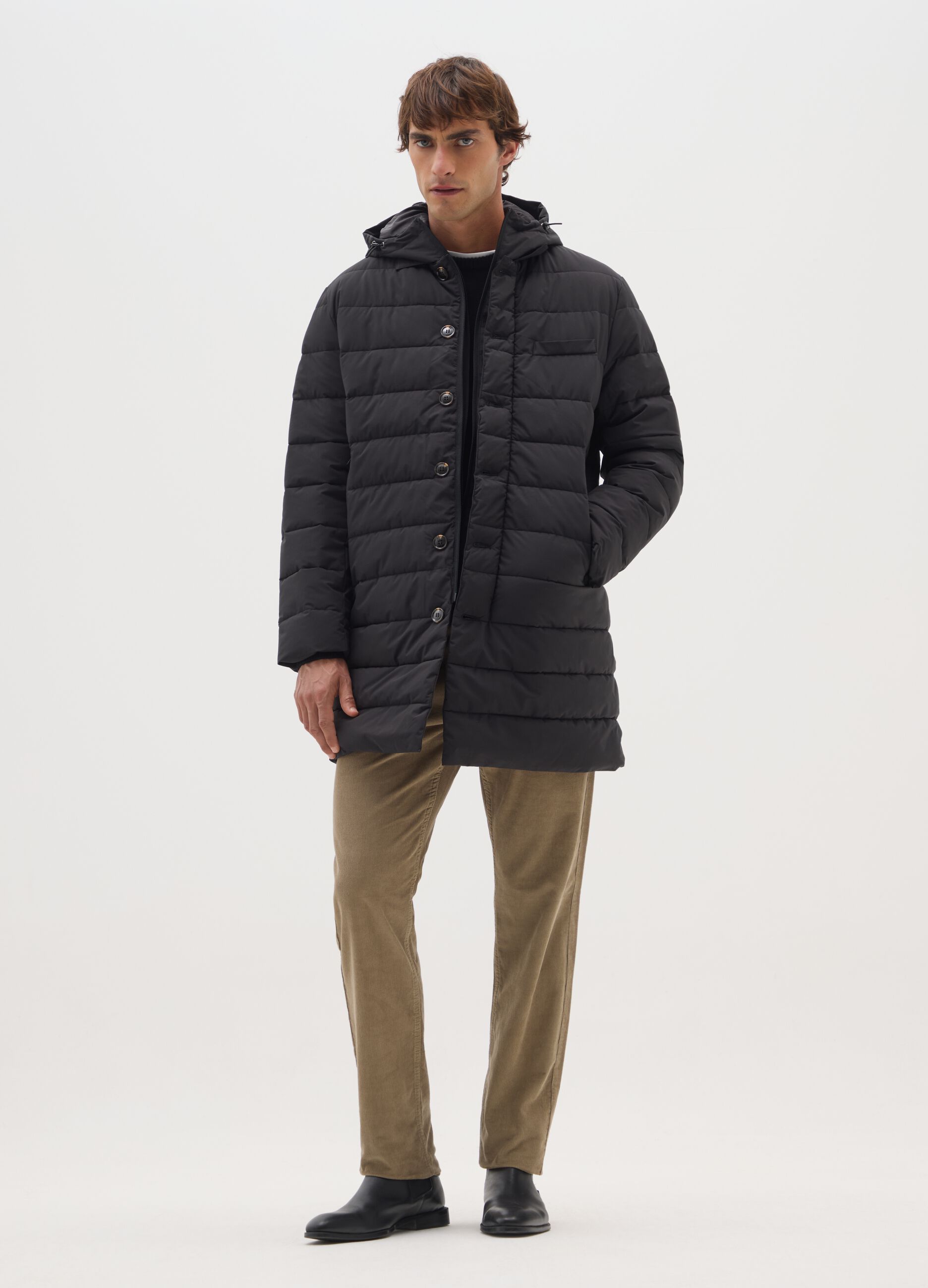 Black regular fit parka jacket with zip