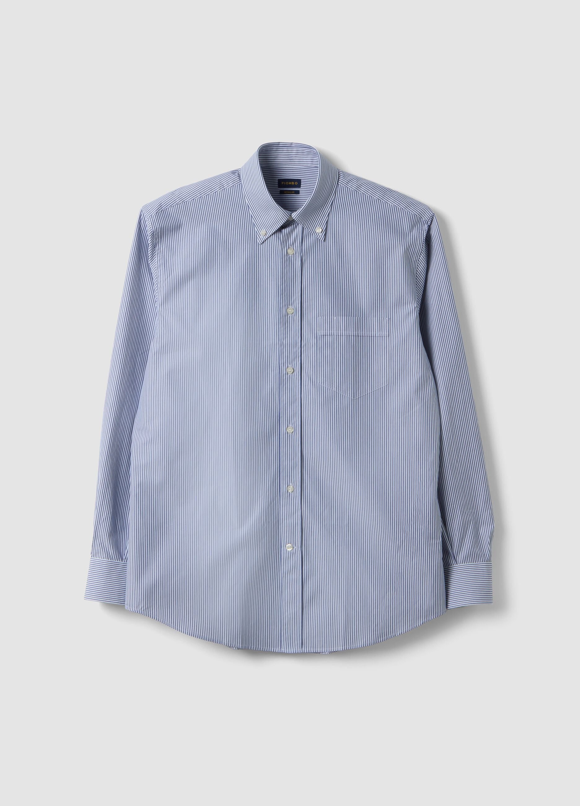 Camicia blu e bianca in puro cotone a righe regular fit