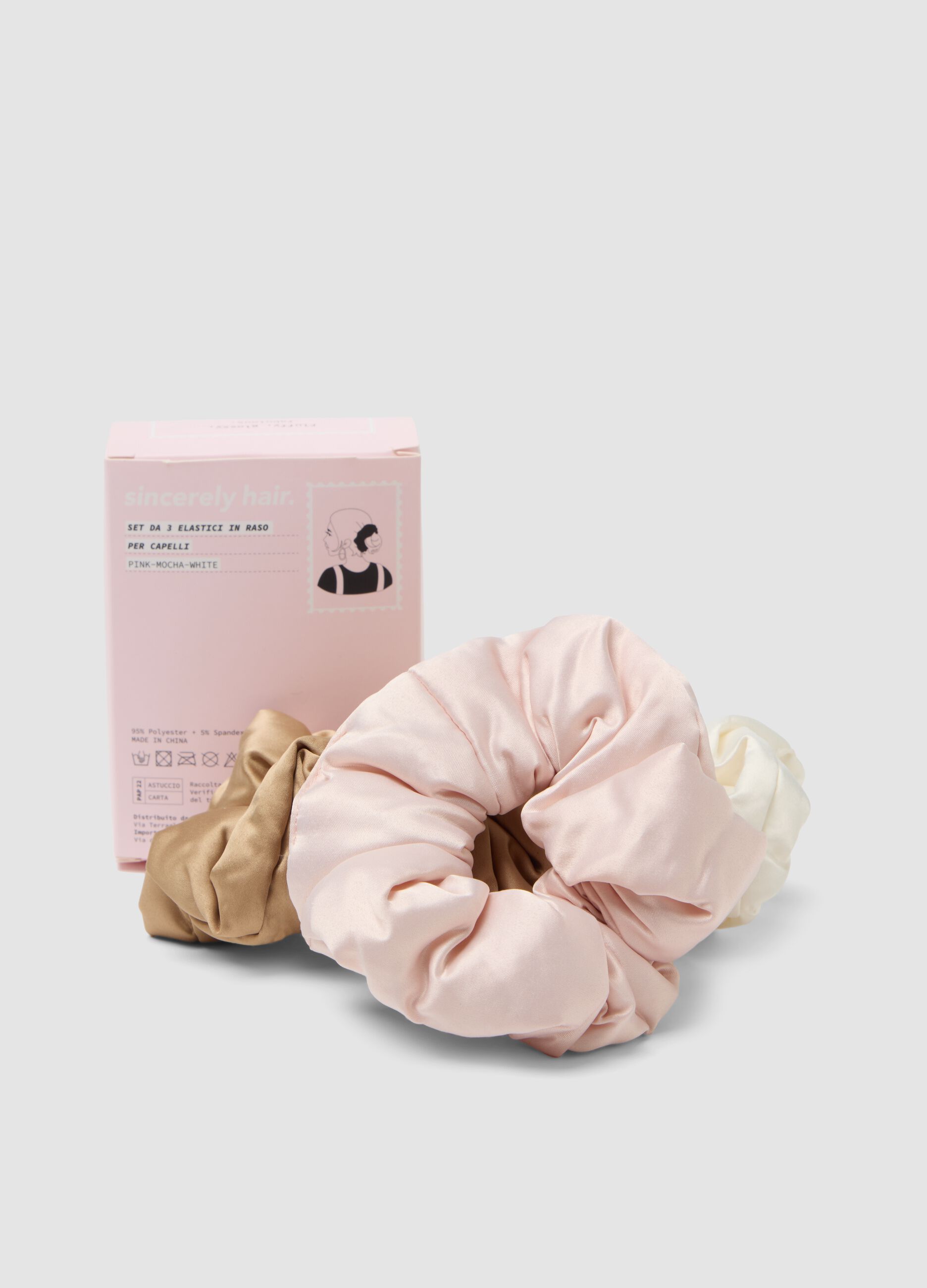 SINCERELY HAIR Satin-Scrunchies (3er-Pack) Pink&ndash;Mocha&ndash;Wei&szlig;