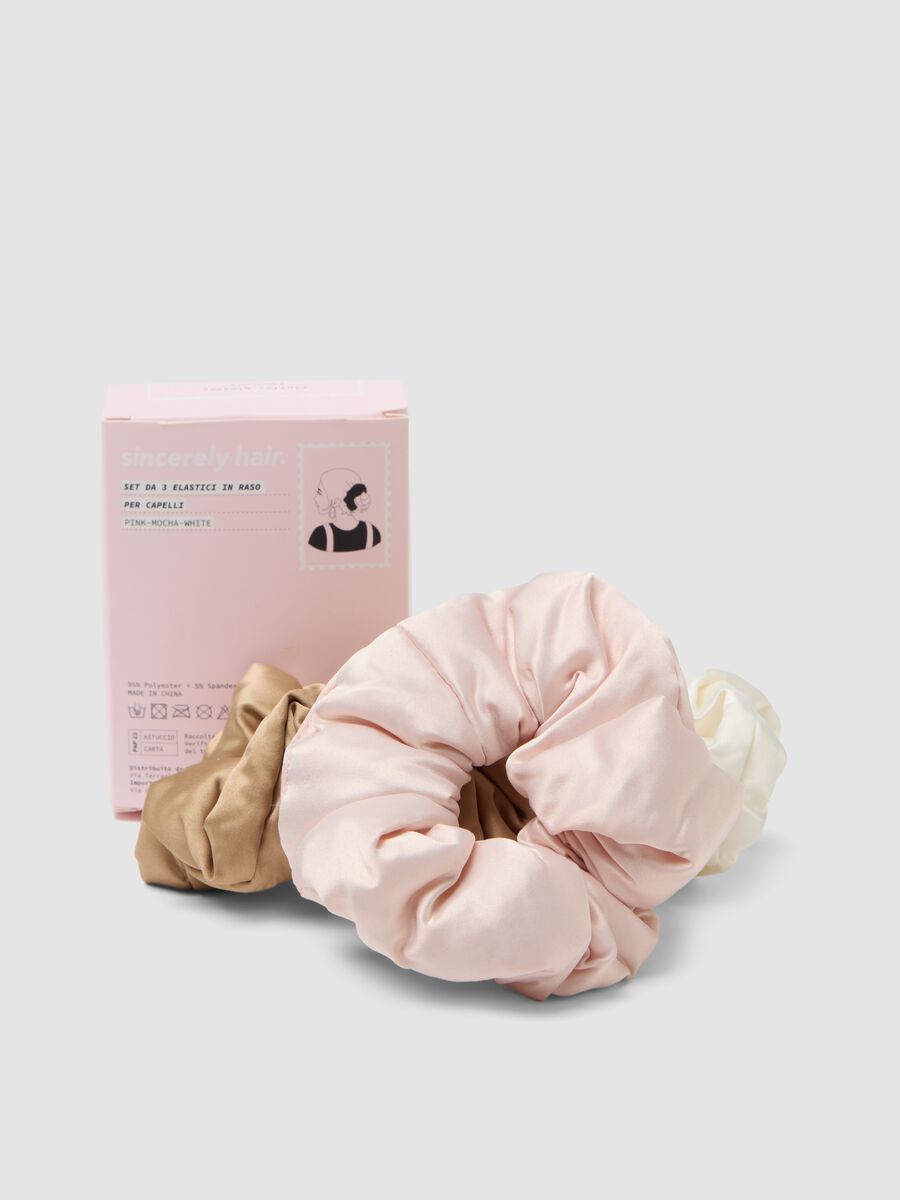 SINCERELY HAIR Chouchous en satin (lot de 3) Rose&ndash;Moka&ndash;Blanc_1