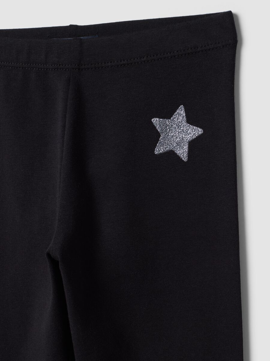 Black skinny leggings in stretch organic cotton with star for girls_2