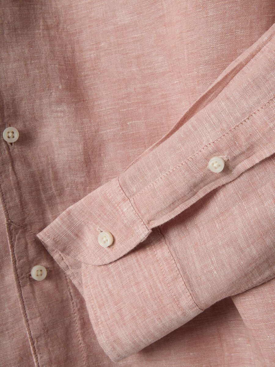 Slim Fit Long Sleeve Pink Pure Linen Shirt_5