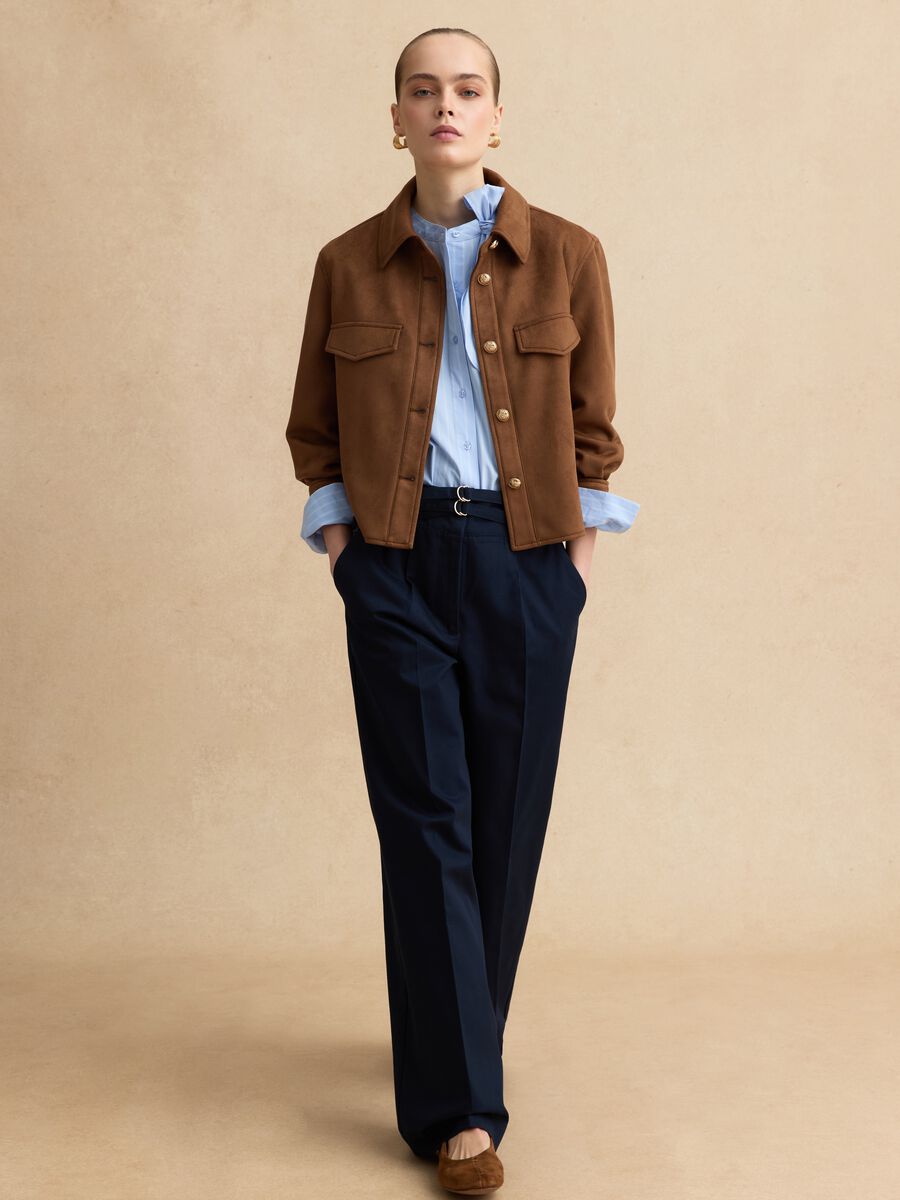 Wide leg blue cotton chinos_0