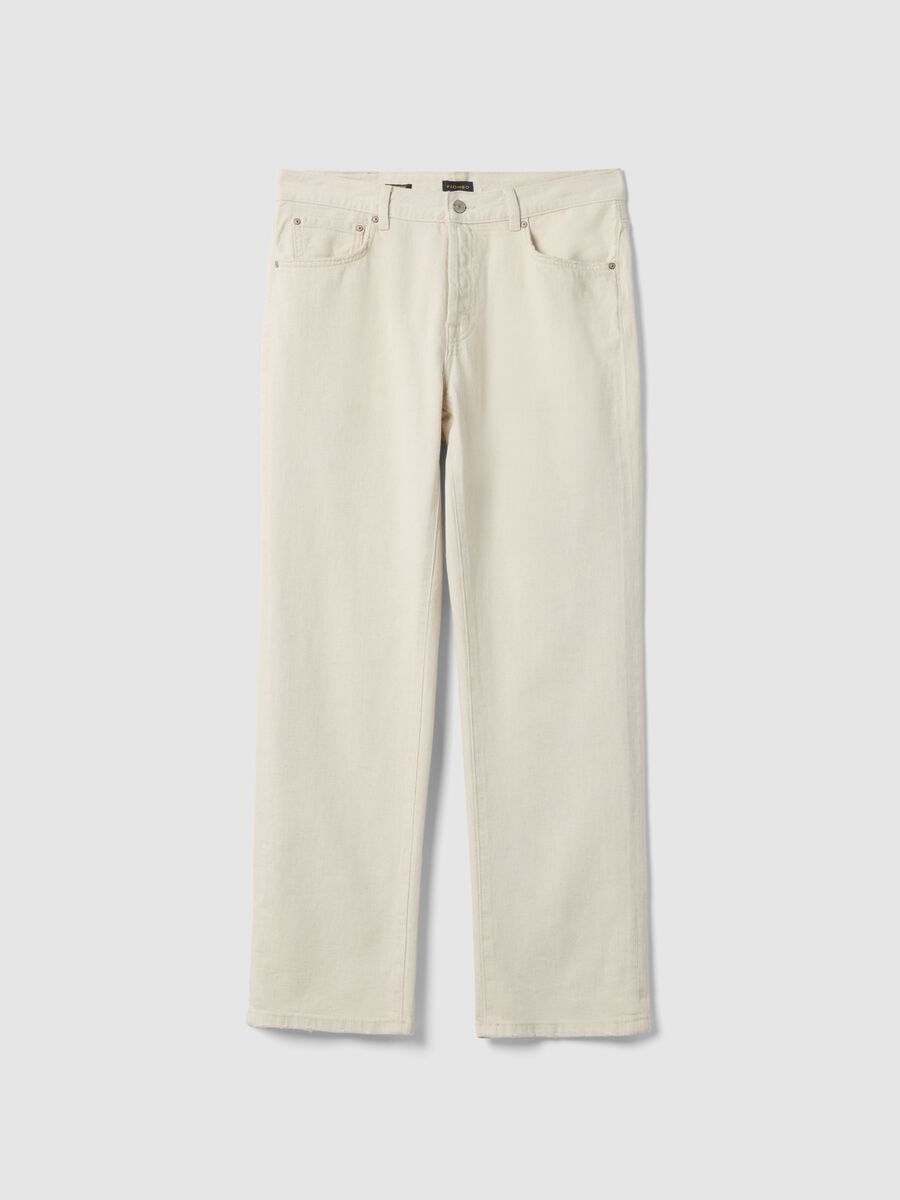 Beige regular fit cotton-linen blend jeans_4