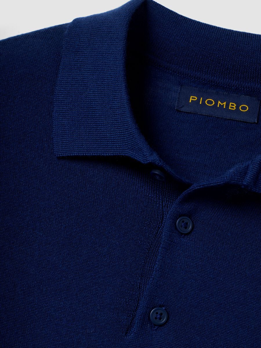 Blue pure merino wool polo jumper with polo collar_5