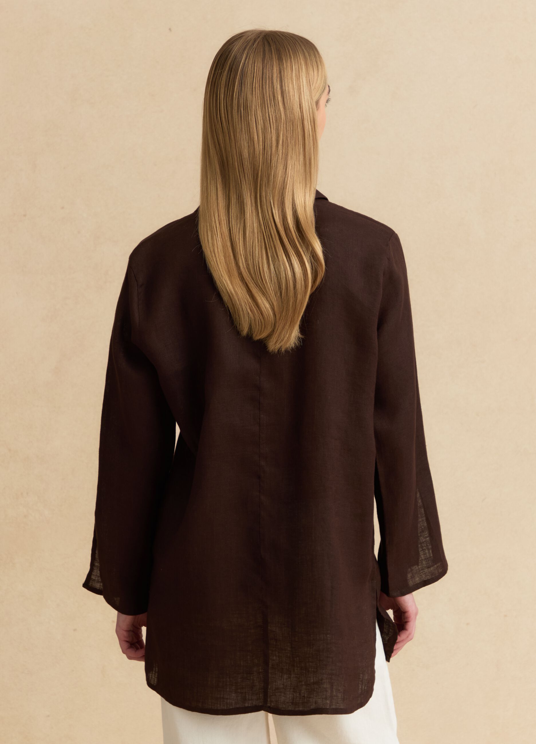 Brown pure linen oversized shirt