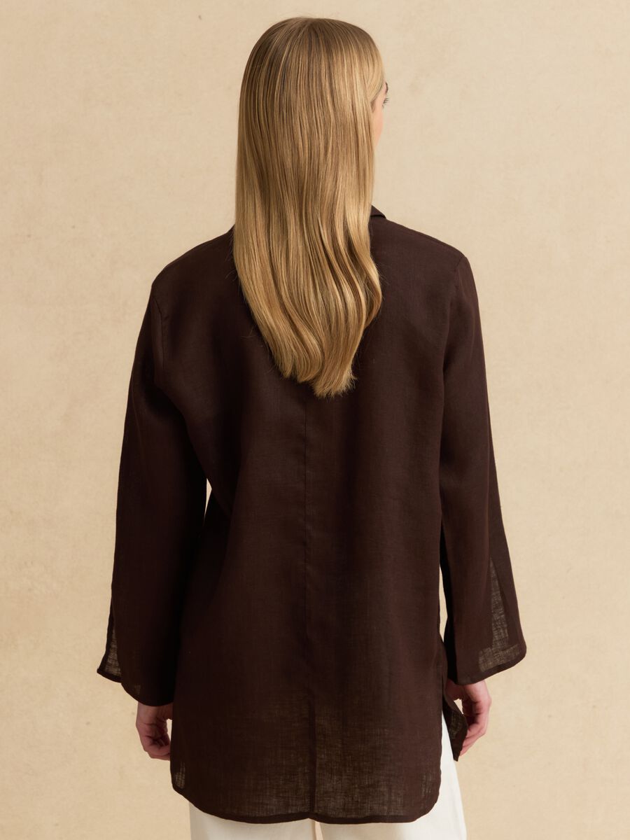 Brown pure linen oversized shirt_3