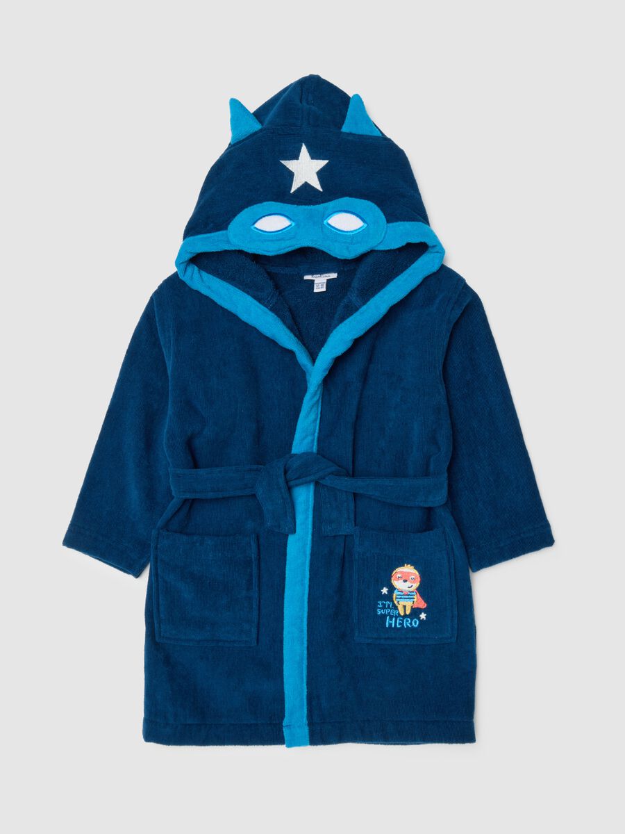 Baby Blue Pure Cotton Bathrobe with Superhero Motif_0