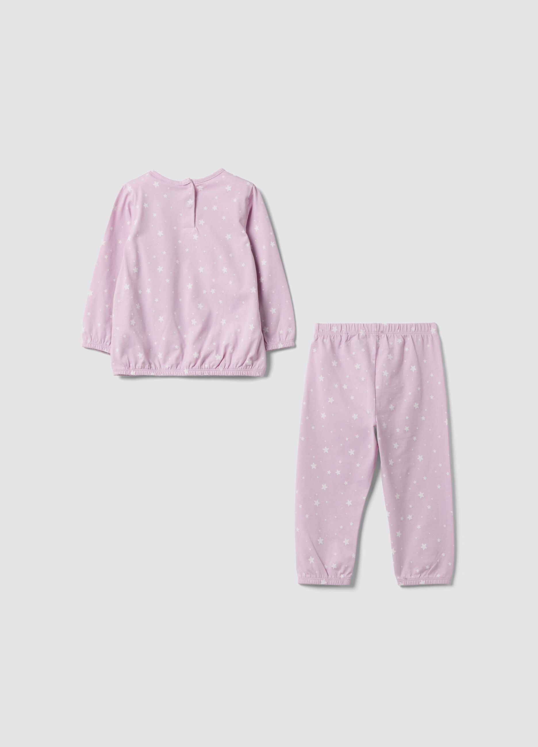 Rosa Pyjama aus Bio-Baumwolljersey mit Sternprint