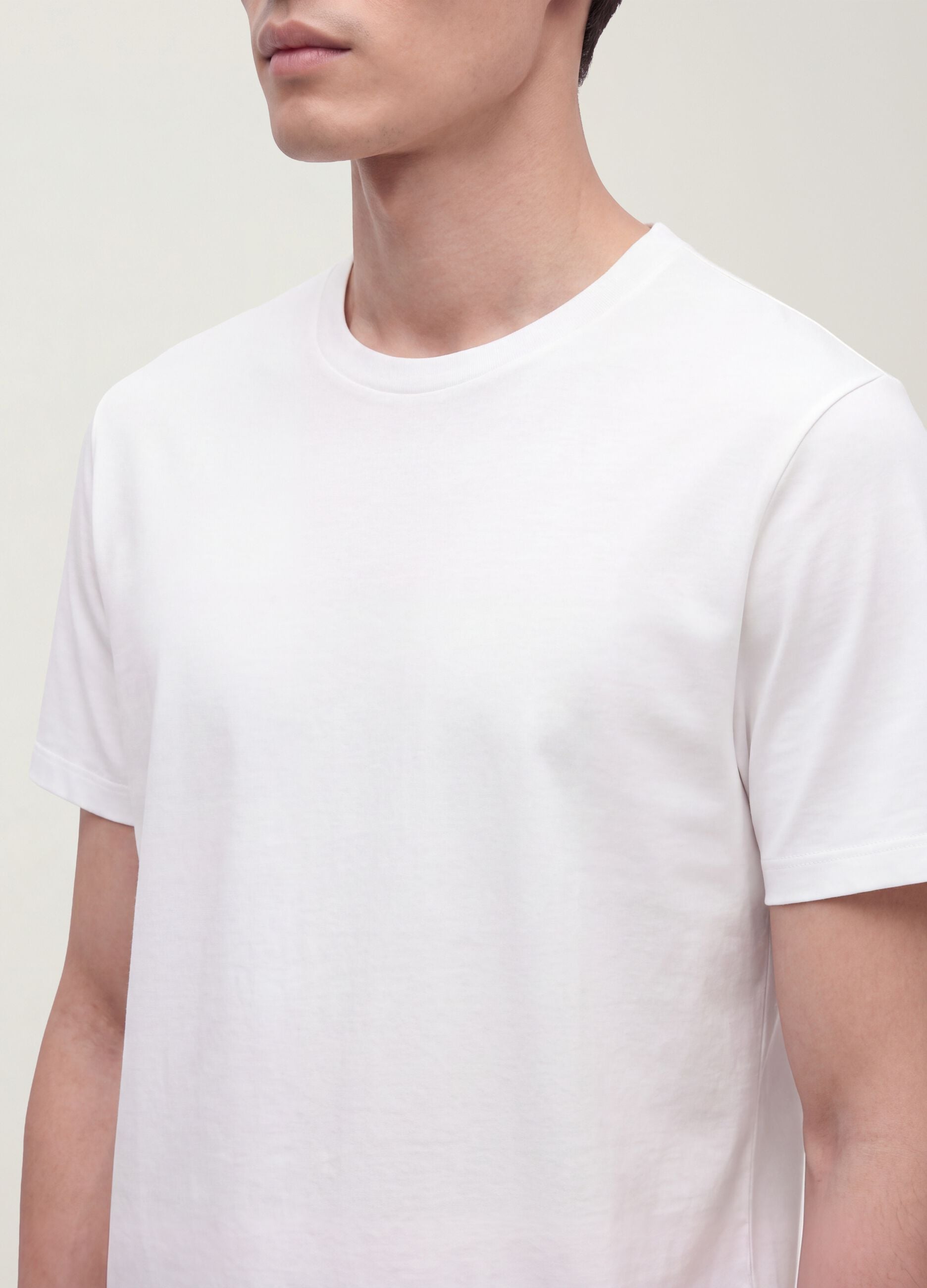 White mercerised pure cotton crew-neck T-shirt, regular fit