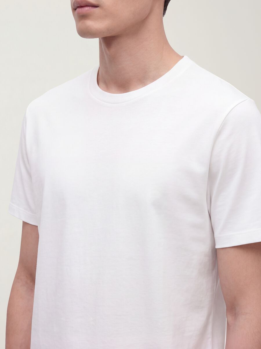 White mercerised pure cotton crew-neck T-shirt, regular fit_3