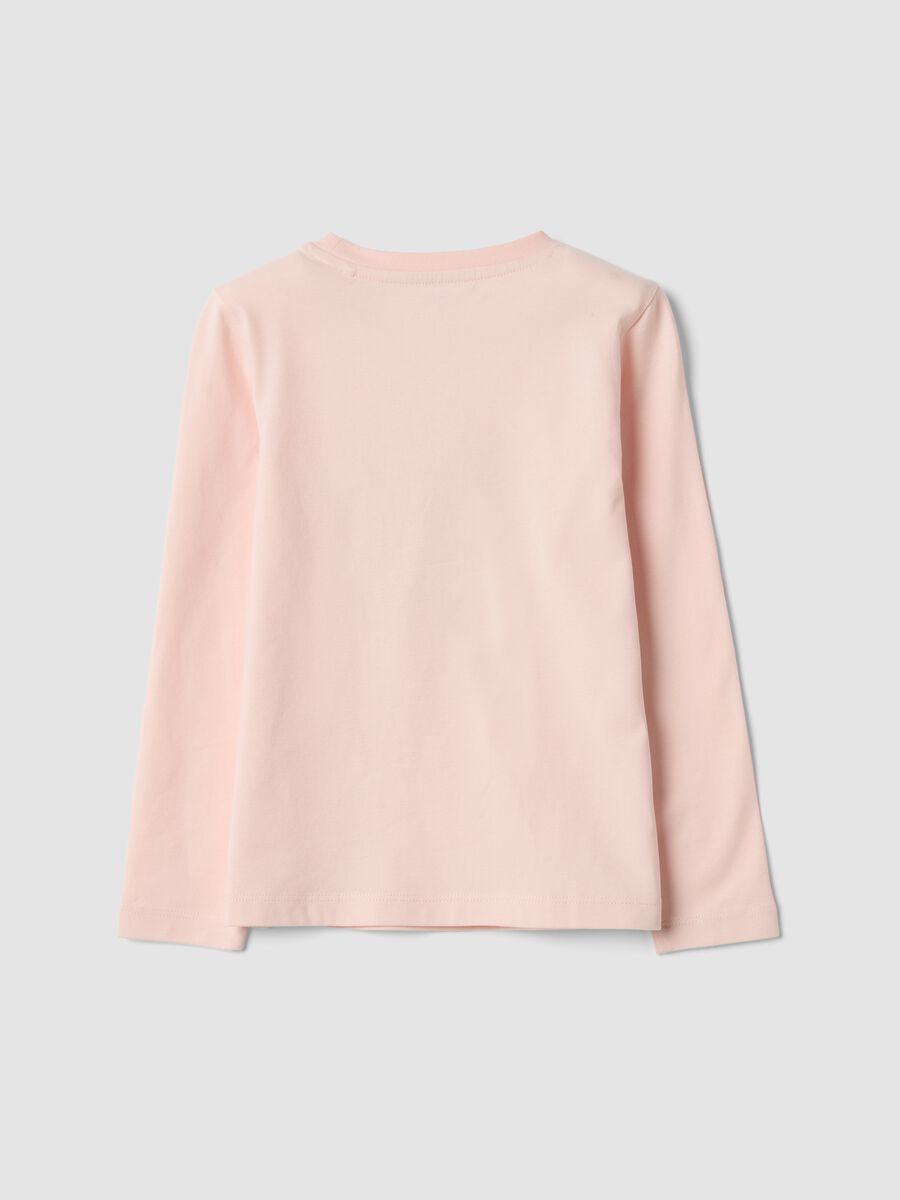 T-shirt rosa in cotone organico elasticizzato con girocollo_1