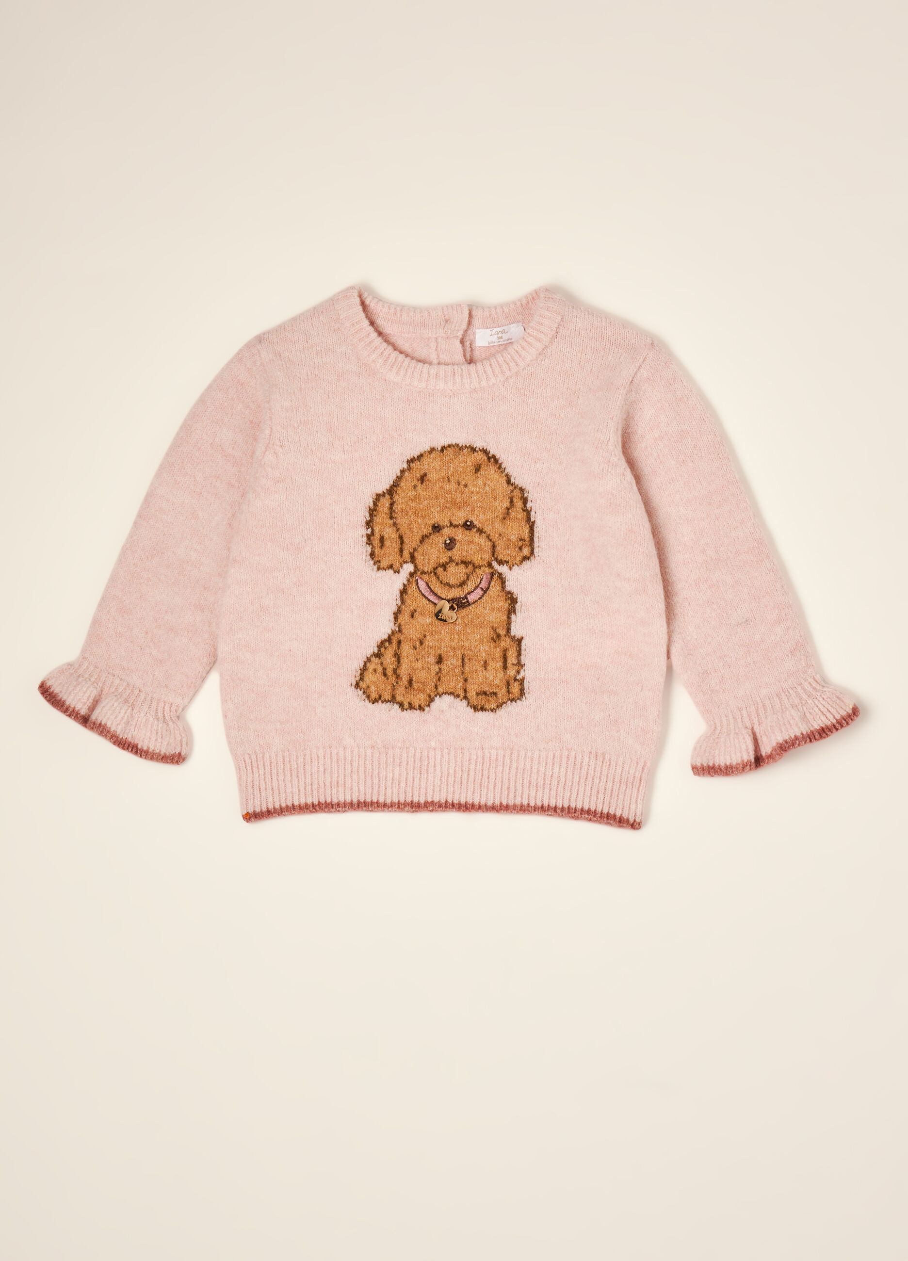 Rosa Pullover aus elastischer Wolle mit H&uuml;ndchen-Print