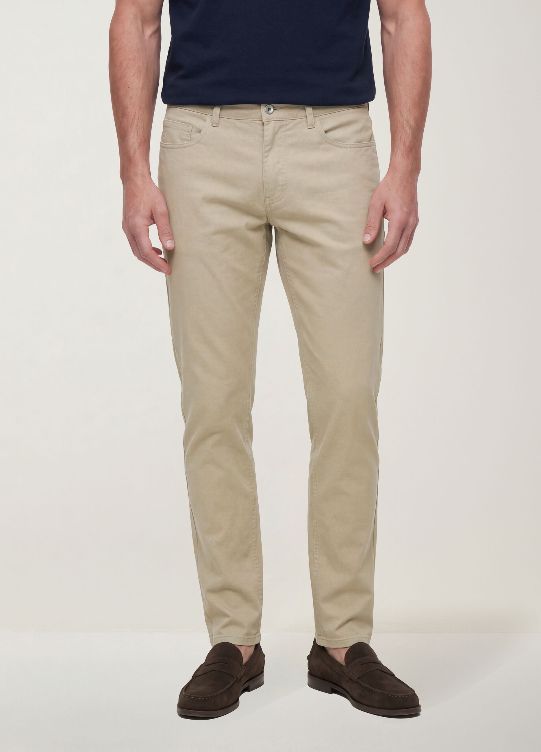 Beige pure cotton five-pocket trousers