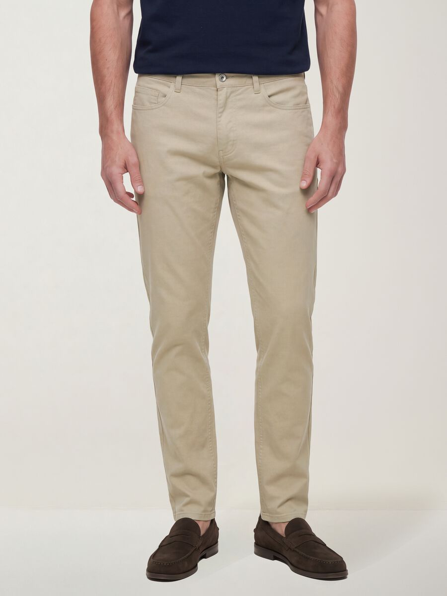 Beige pure cotton five-pocket trousers_1