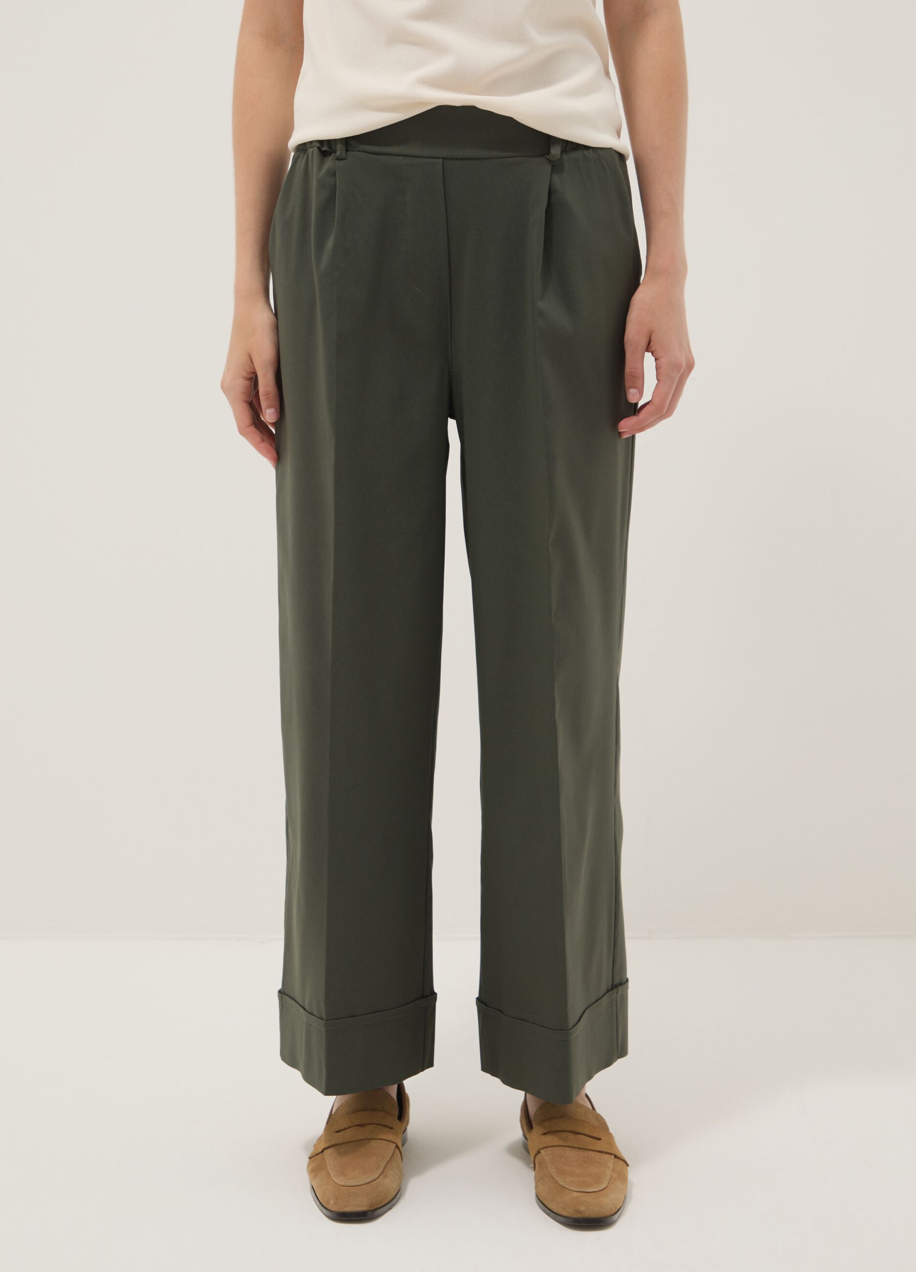 Gr&uuml;ne Wide-Leg-Hose aus elastischer Viskose