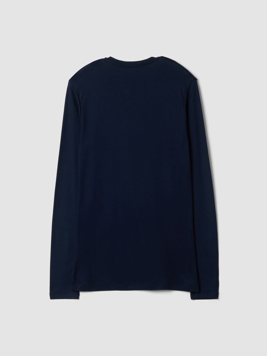 Blue crew-neck T-shirt in stretch modal and cashmere_2