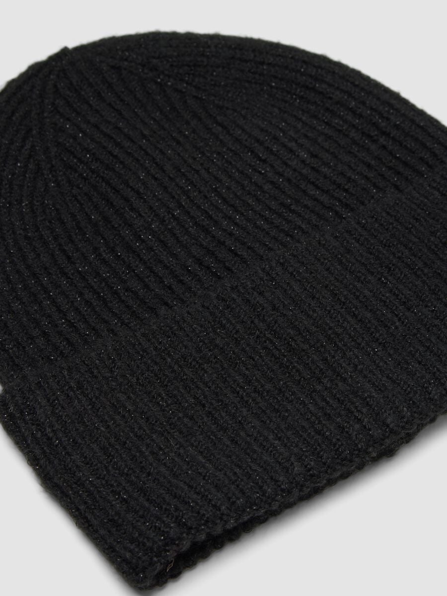 Black ribbed stretch-wool beanie_1