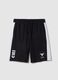 Black cotton blend regular fit sports shorts with Chicago Bulls logo_4
