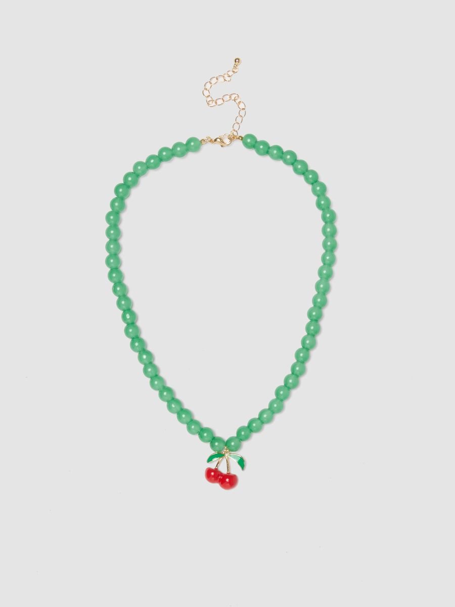 Gr&uuml;ne Halskette mit Kirsch-Anh&auml;nger_0