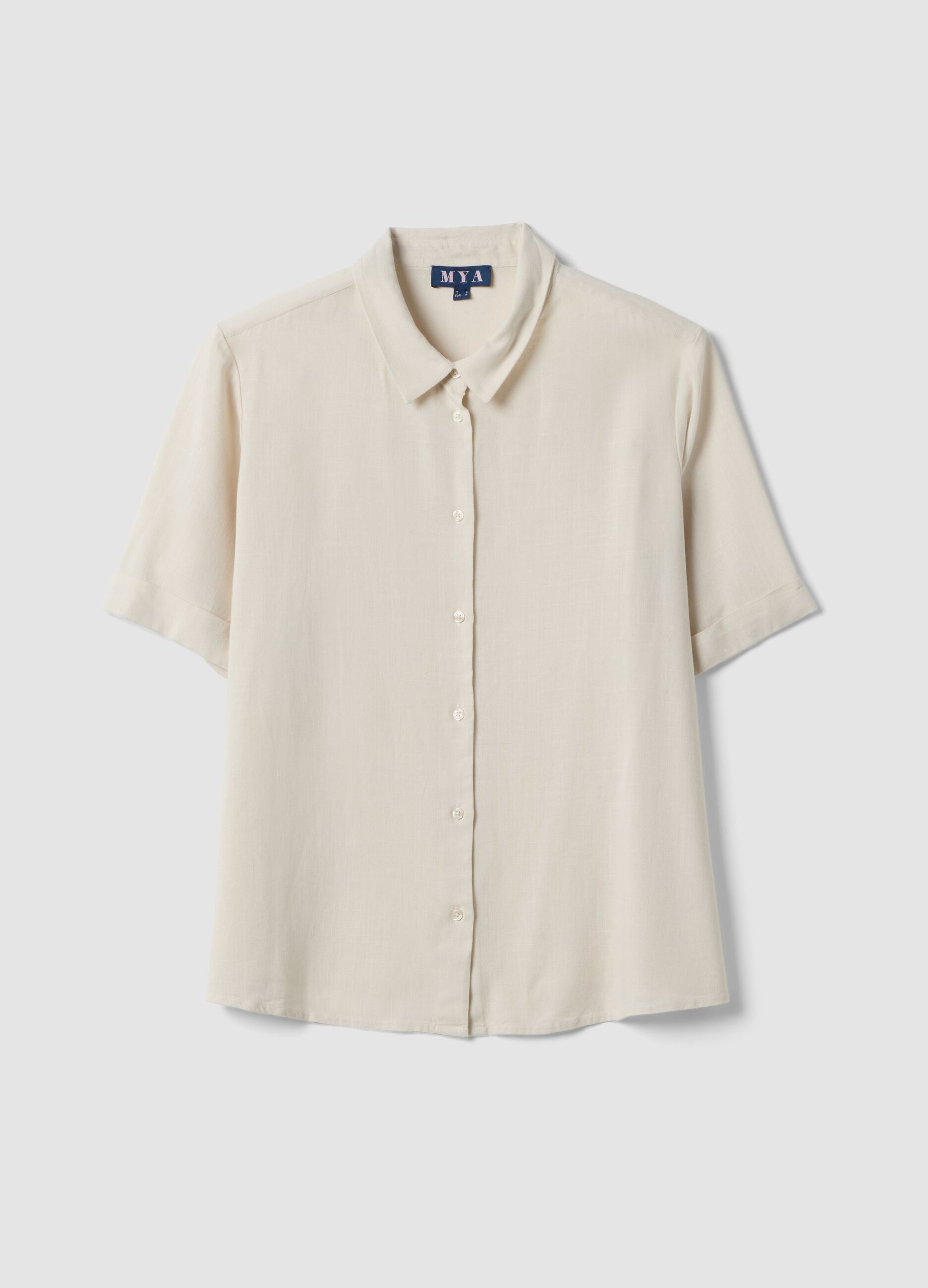White viscose-linen blend shirt, regular fit