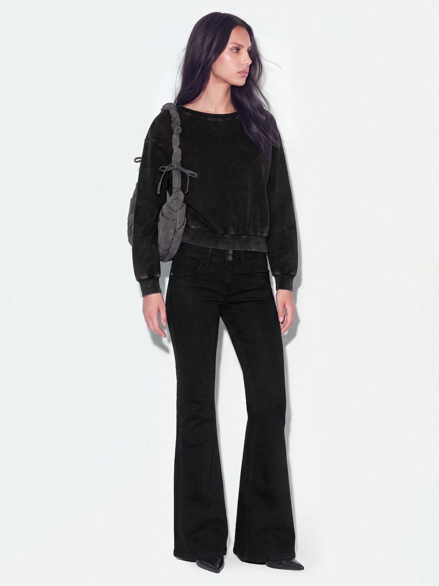 Black cotton-blend sweatshirt with boat neckline_1