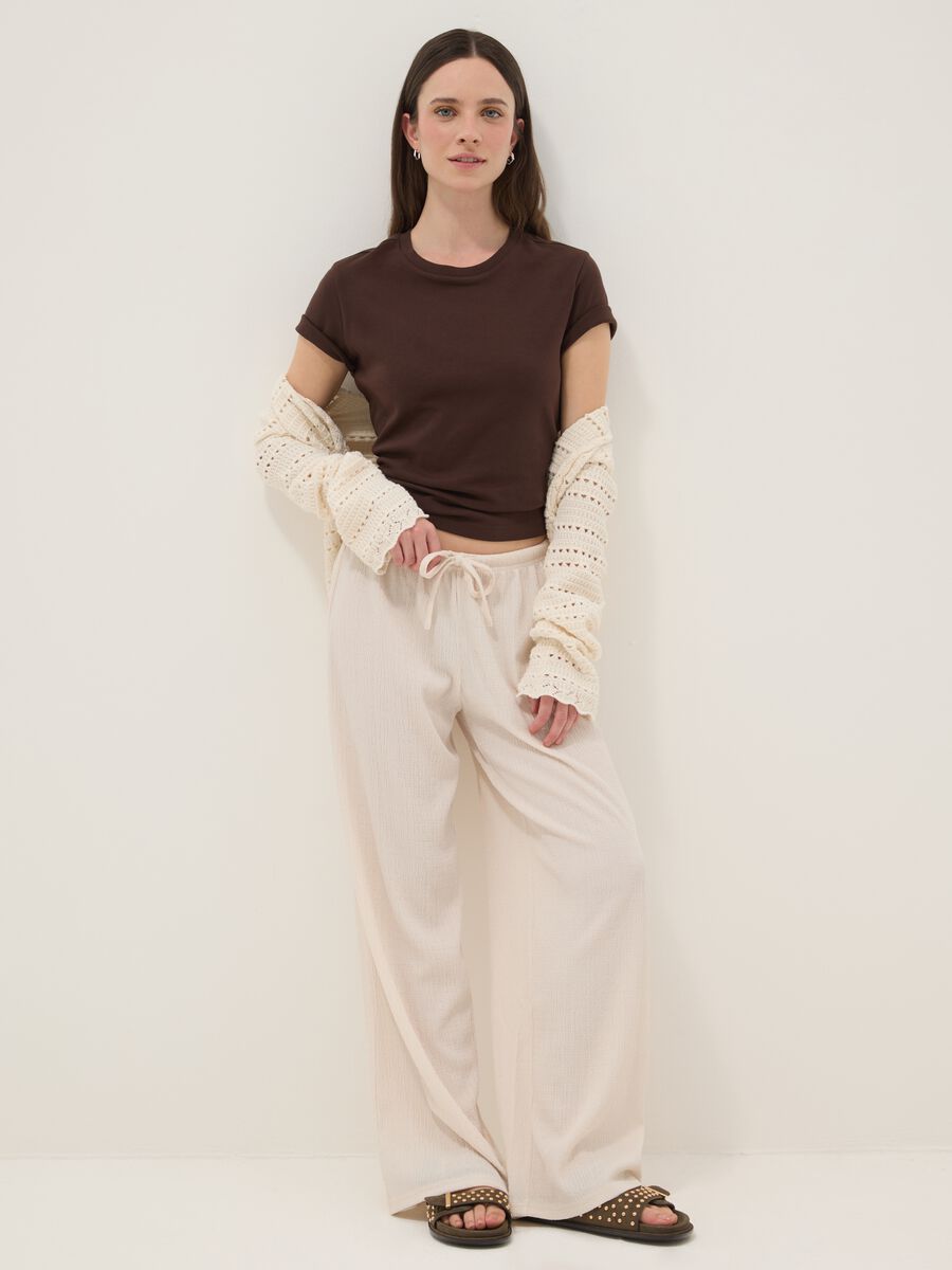 Beige wide leg jogger trousers_0