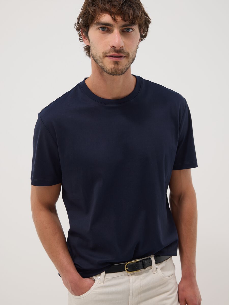 Blue pure cotton short-sleeve T-shirt_1