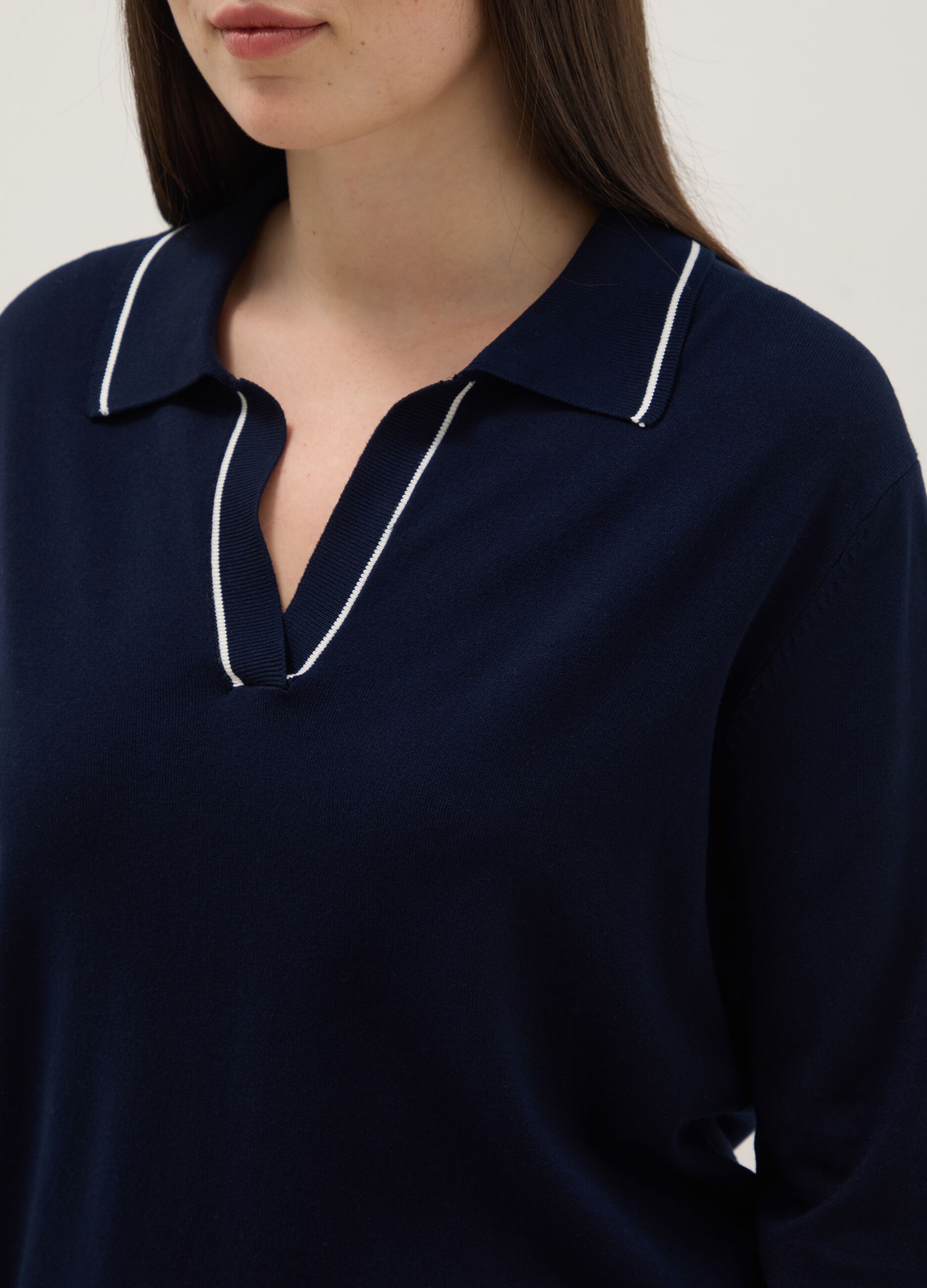Blue viscose blend jumper with polo collar regular fit