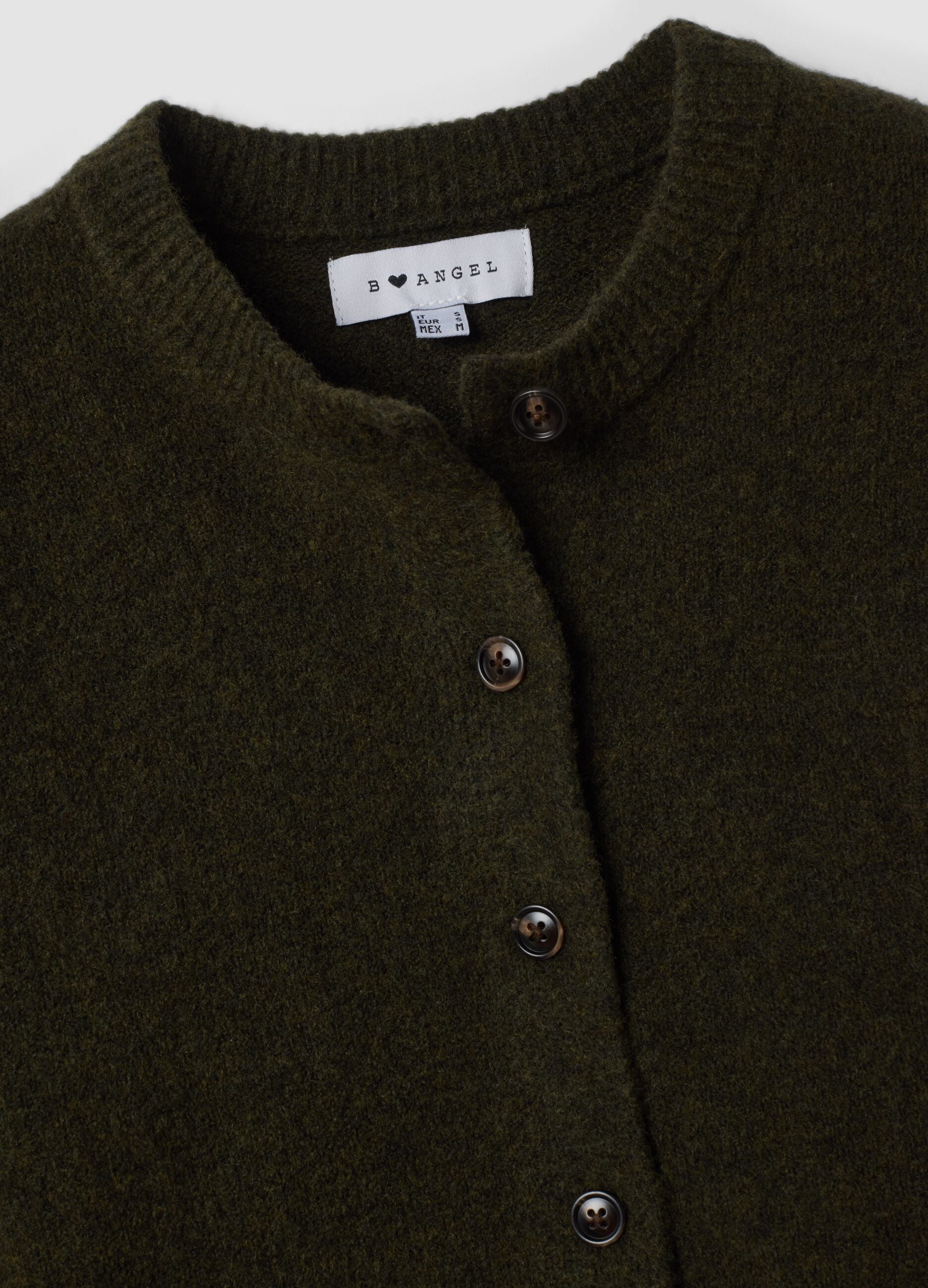 Green stretch wool crew-neck cardigan