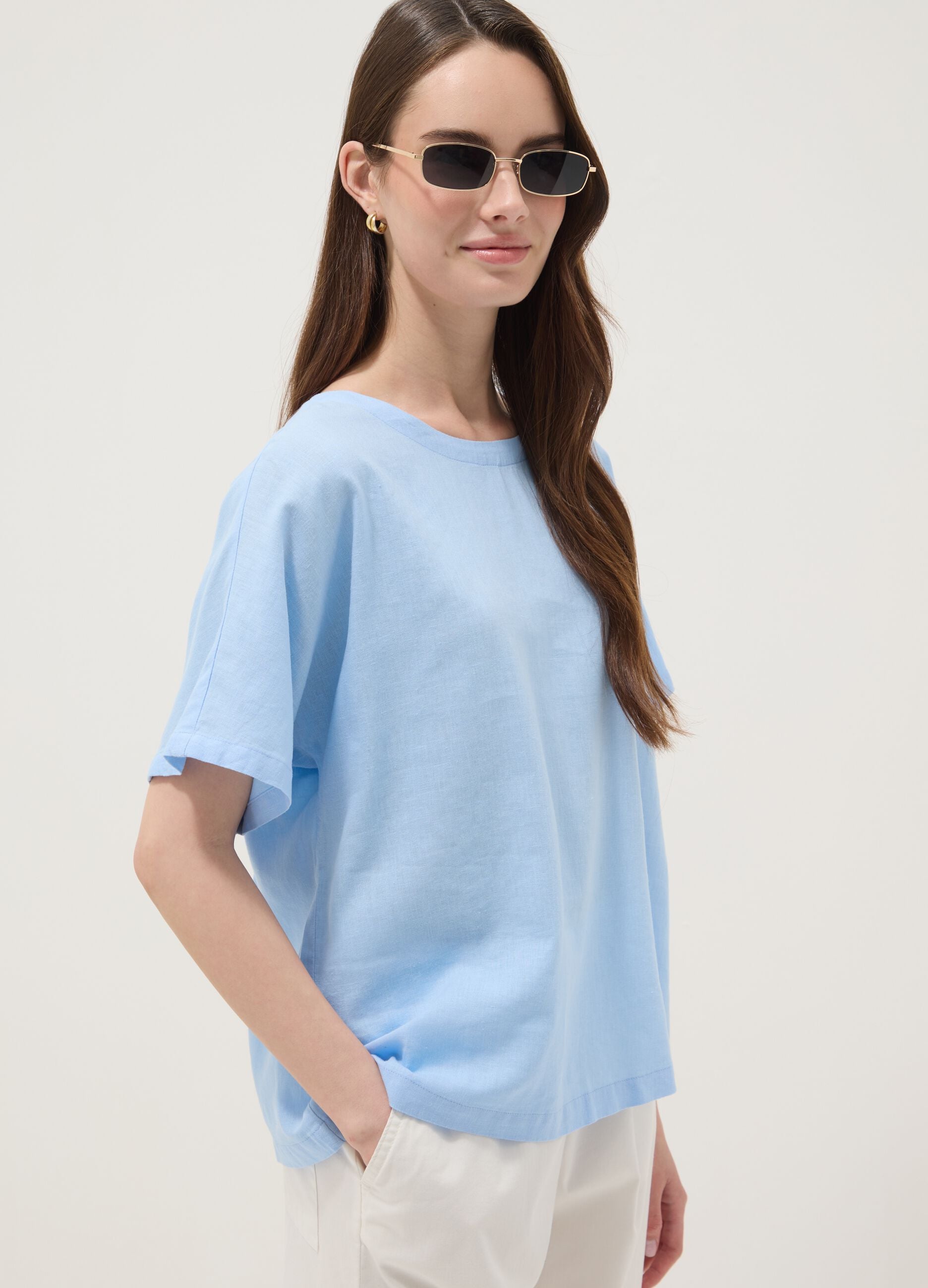 Light blue linen and viscose-blend blouse, regular fit