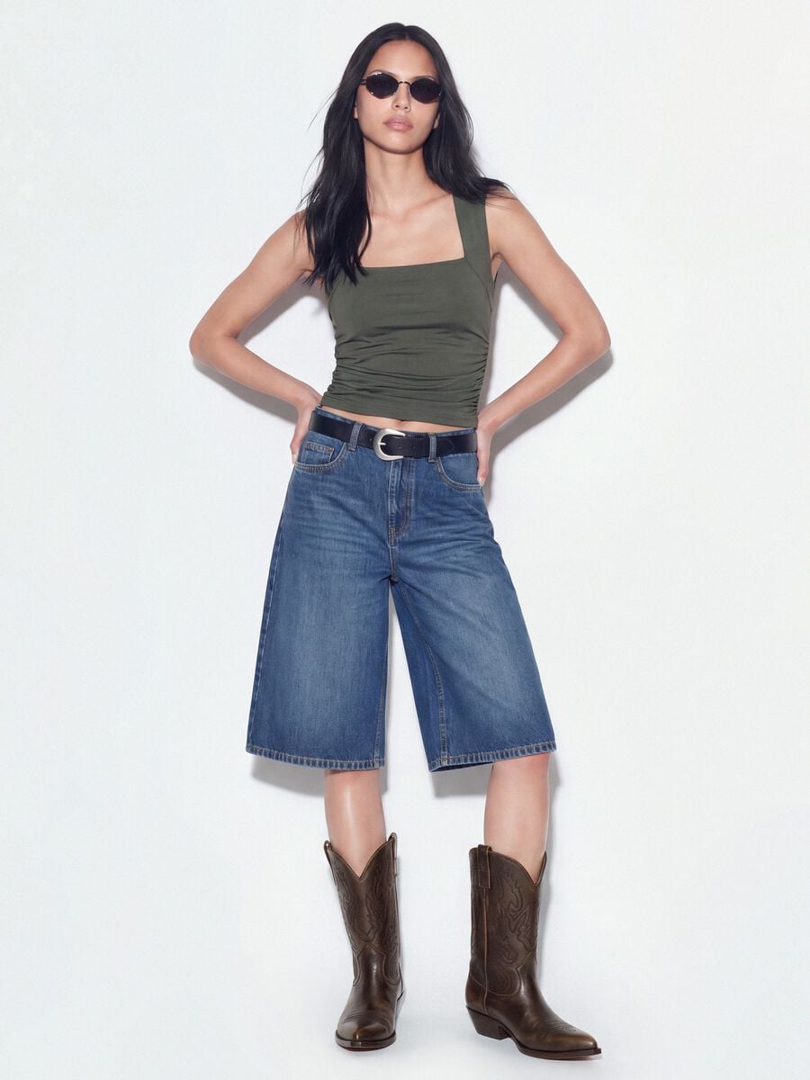 Green stretch tank top with side ruching_1
