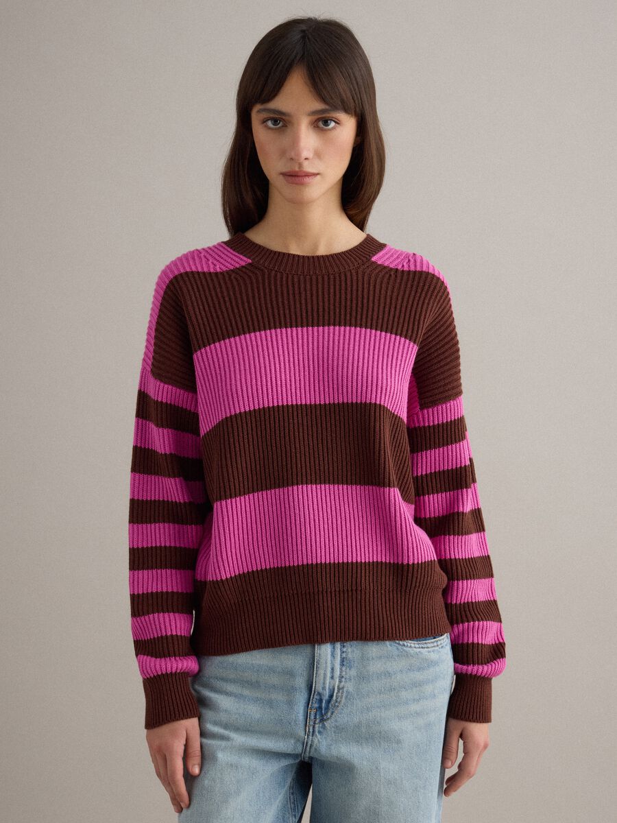 Multicoloured striped crew neck sweater in regular fit cotton blend_1