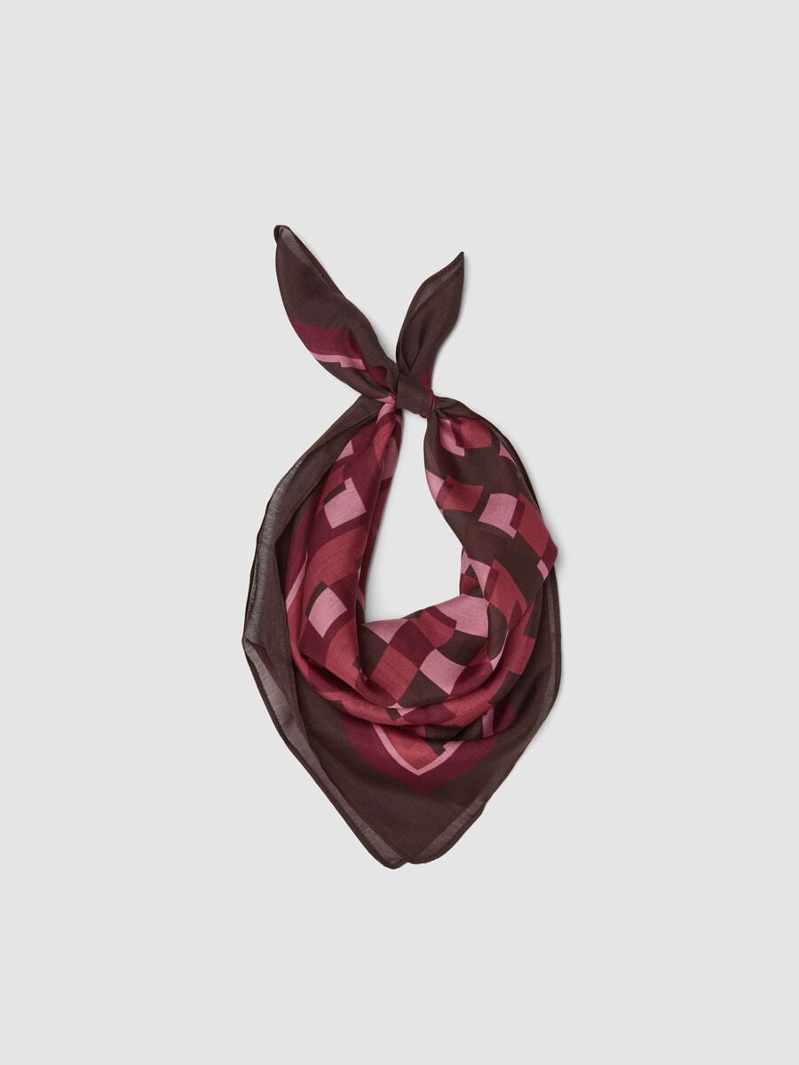 Brown modal and silk-blend scarf with geometric print_0