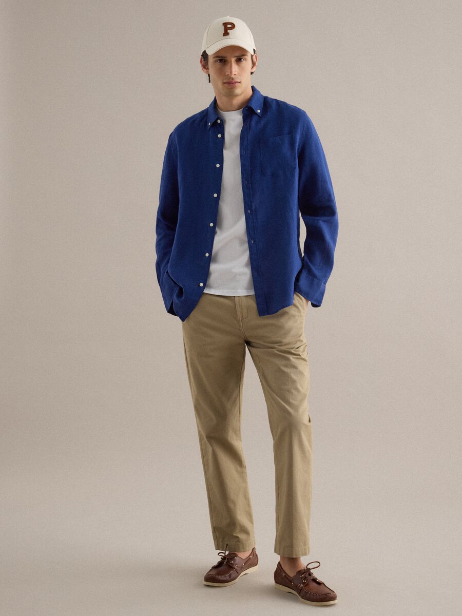 Blaue Langarmhemd aus reinem Leinen im Regular Fit_1