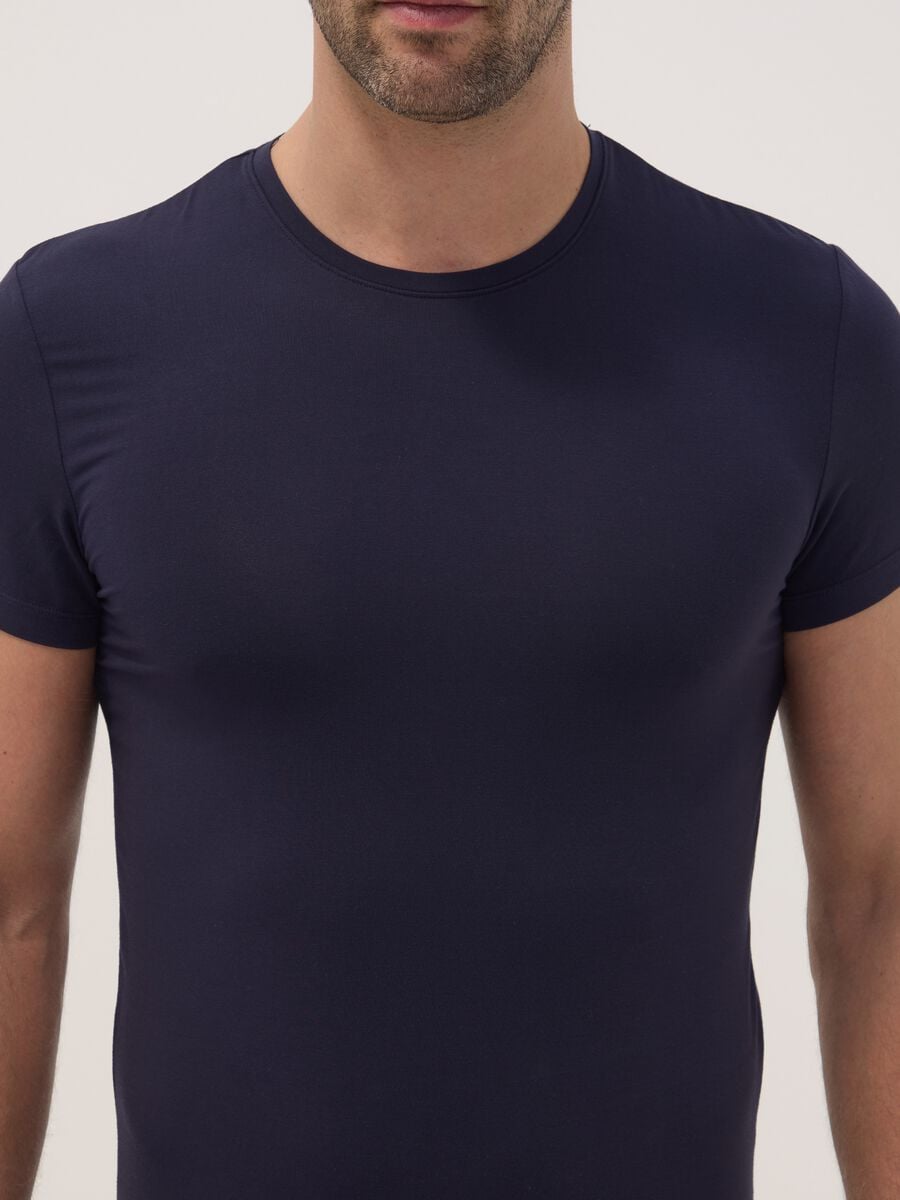 Blue stretch modal crew-neck T-shirt_1