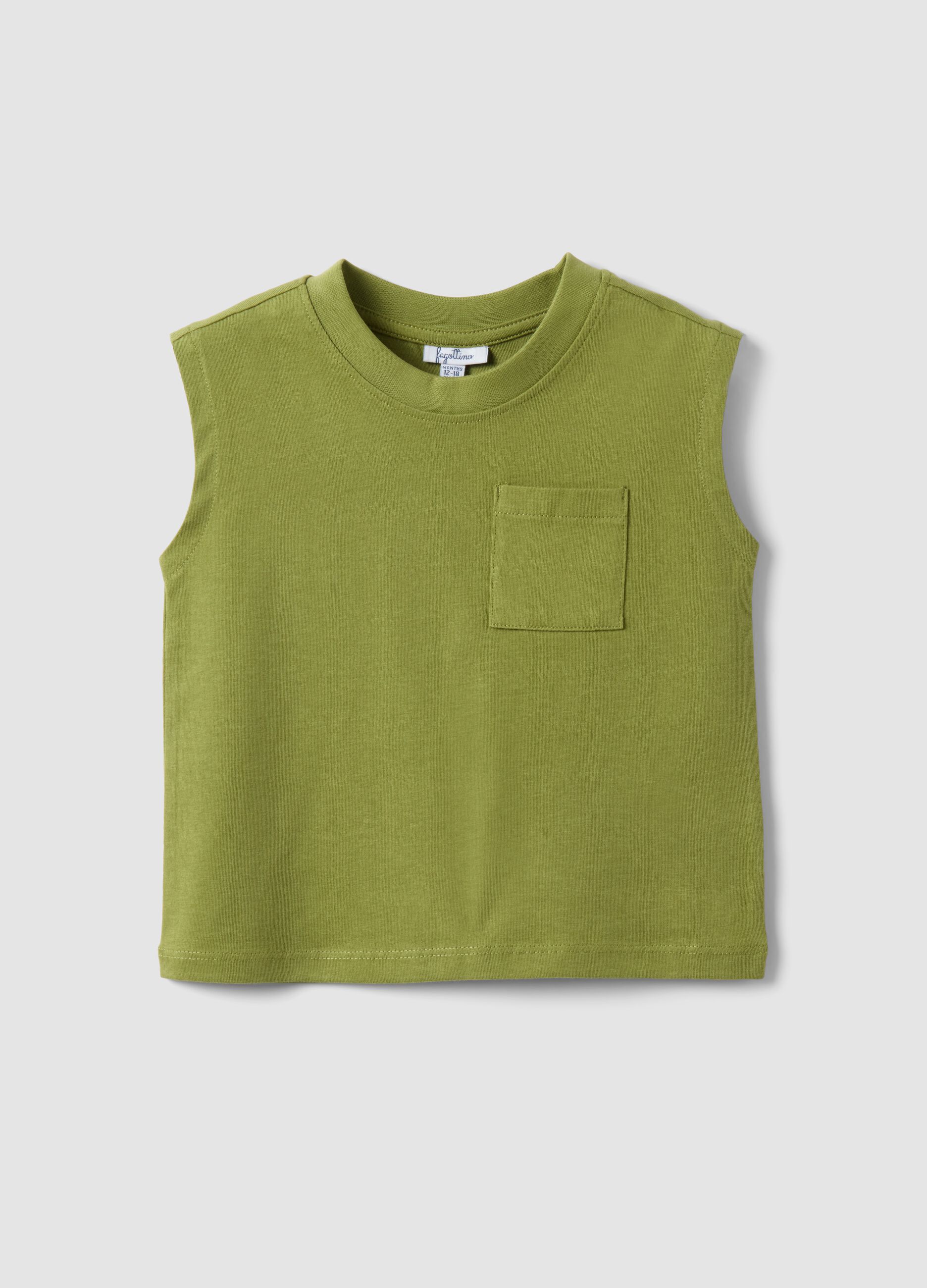Green pure cotton children's vest regular fit with pocket