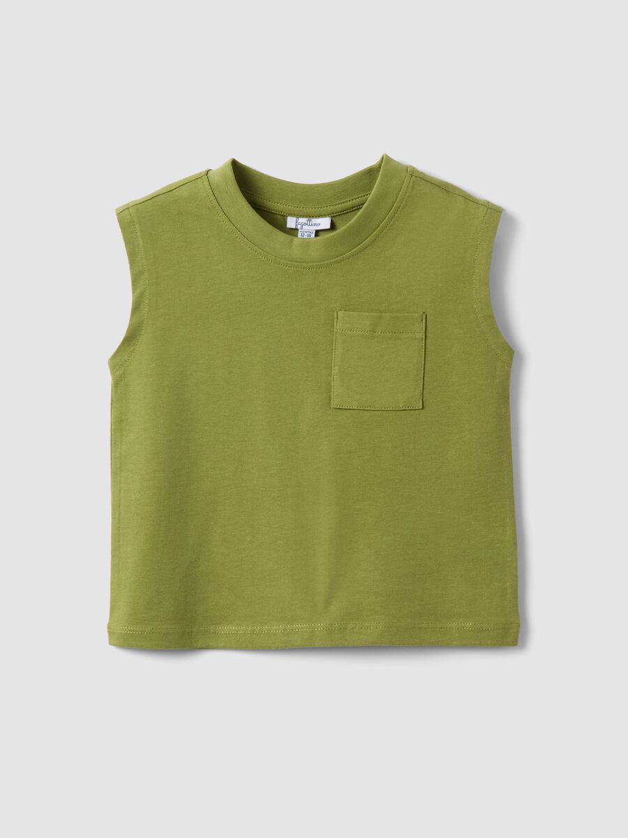 Green pure cotton children's vest regular fit with pocket_0
