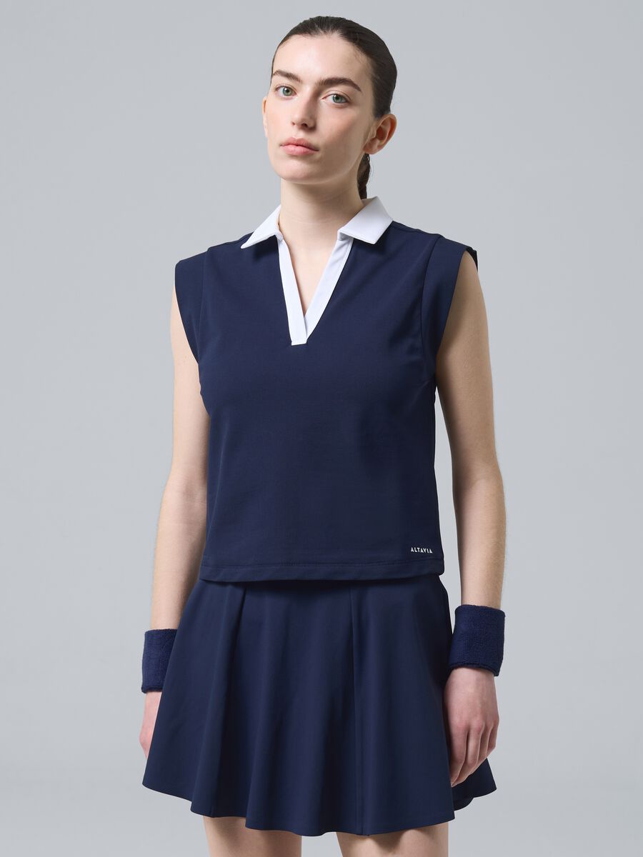 Blaue &auml;rmellose ALTAVIA COURT Poloshirt aus Stretch-Baumwolle mit klassischem Kragen_0