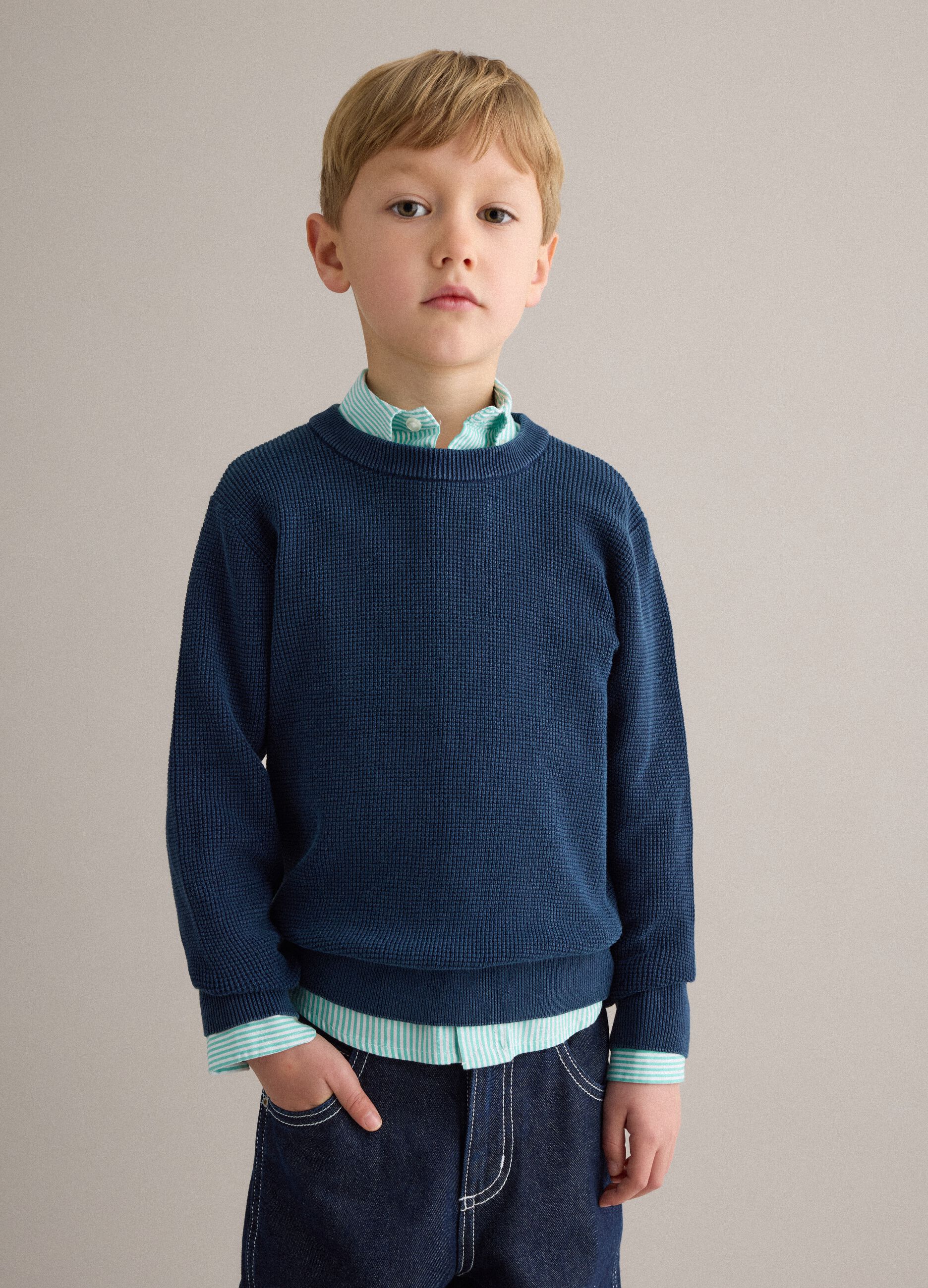 Children's regular fit blue crew neck pure cotton jumper
