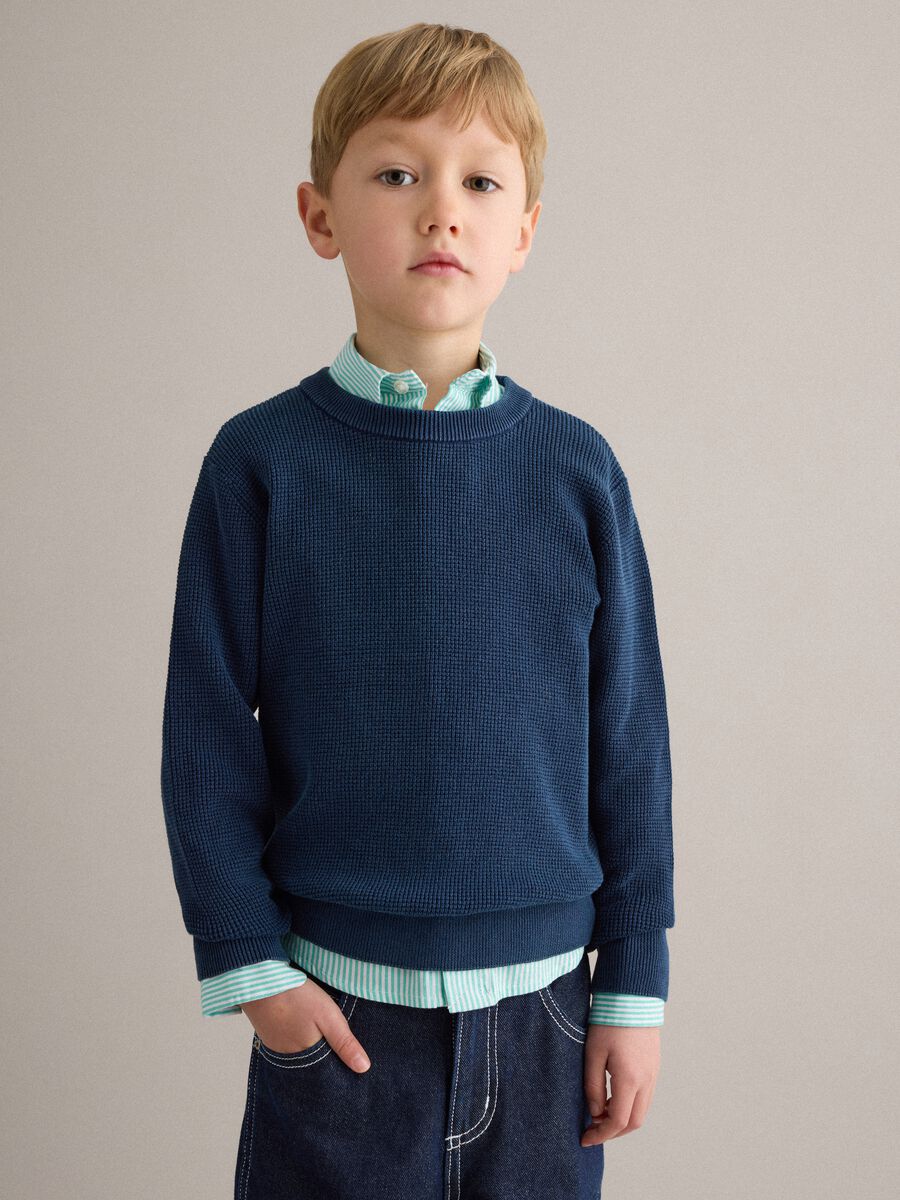 Children's regular fit blue crew neck pure cotton jumper_0