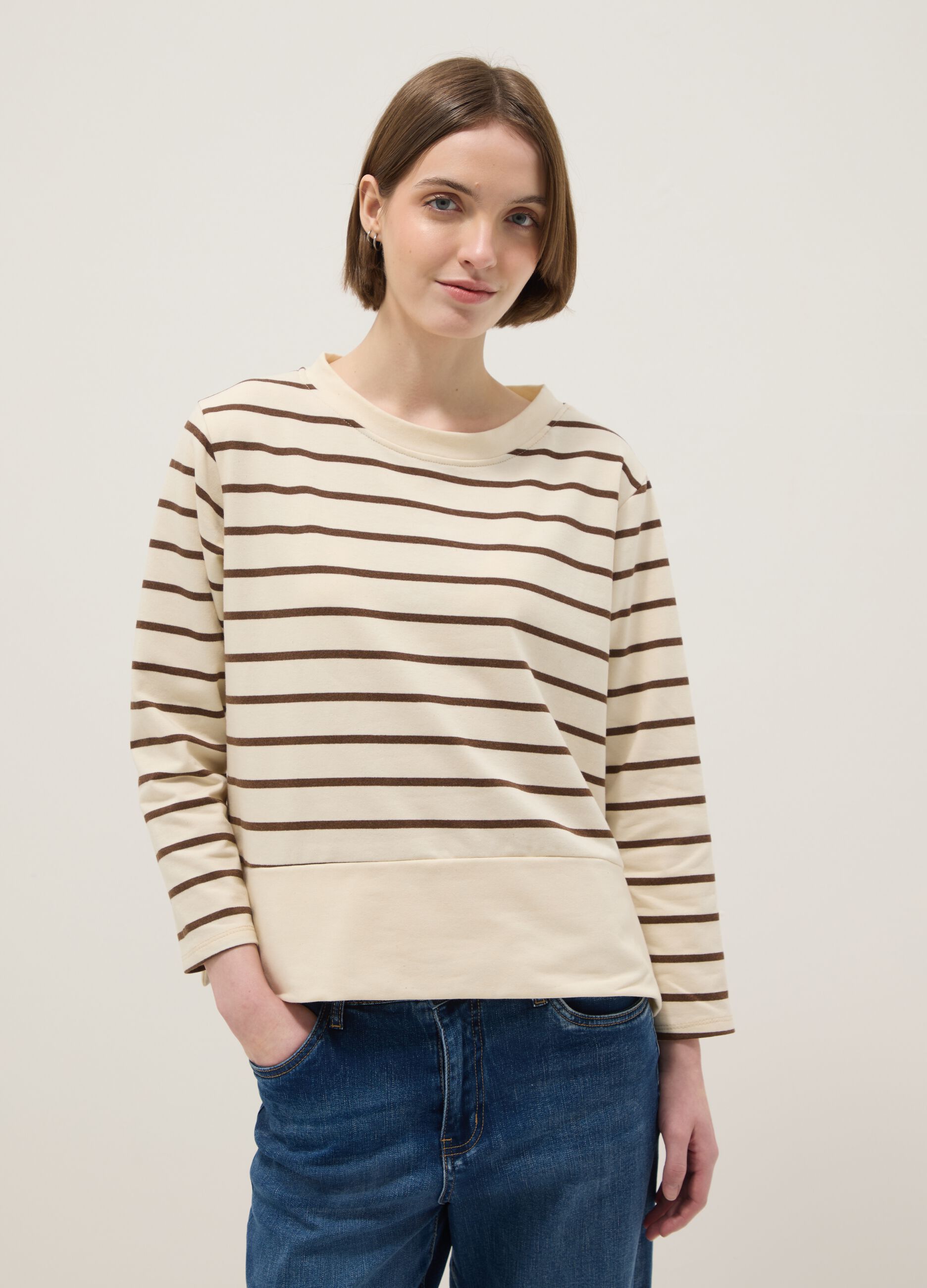 Multicolour striped stretch cotton blend sweater regular fit