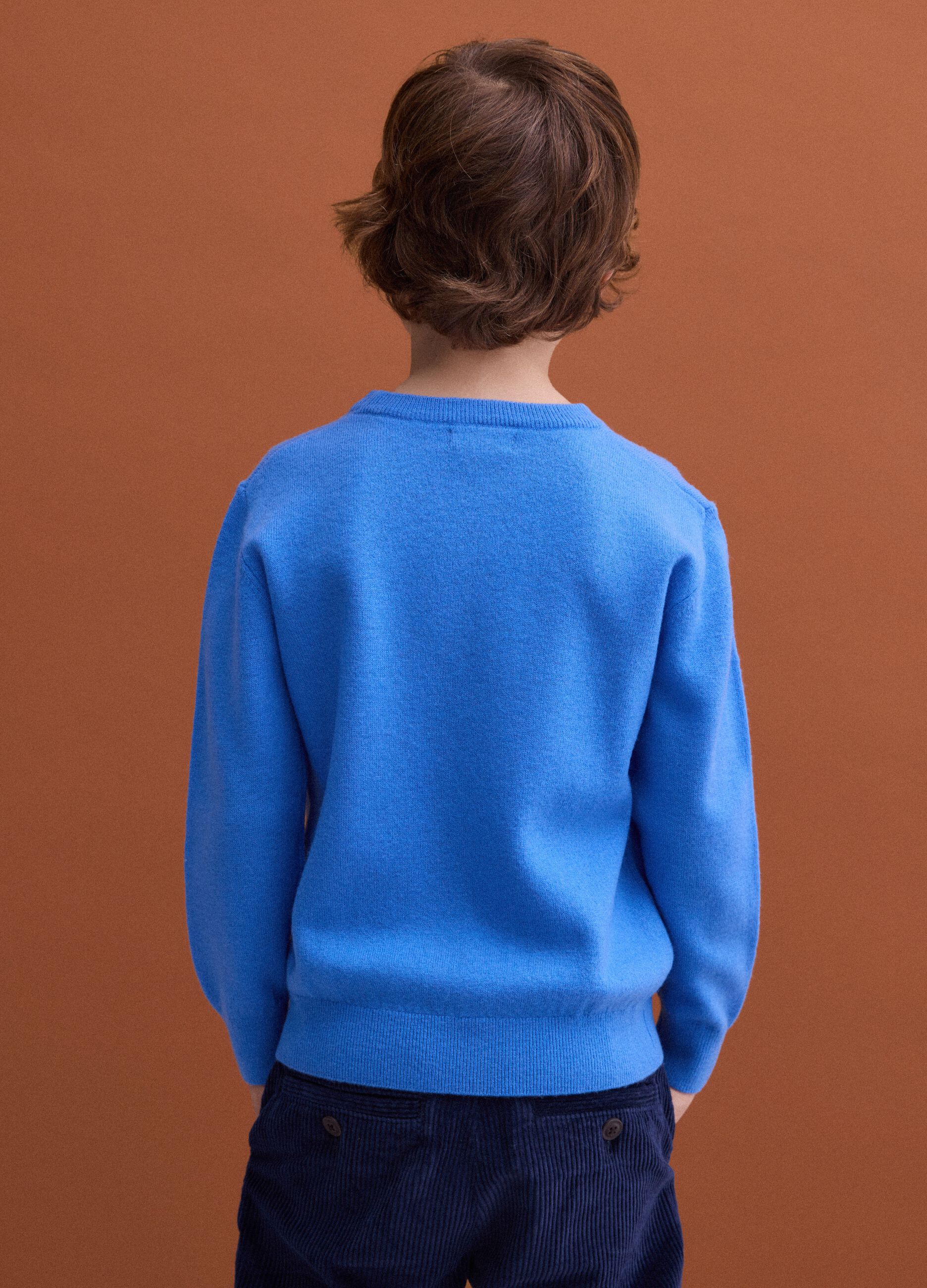 Blue pure wool long-sleeve regular-fit jumper