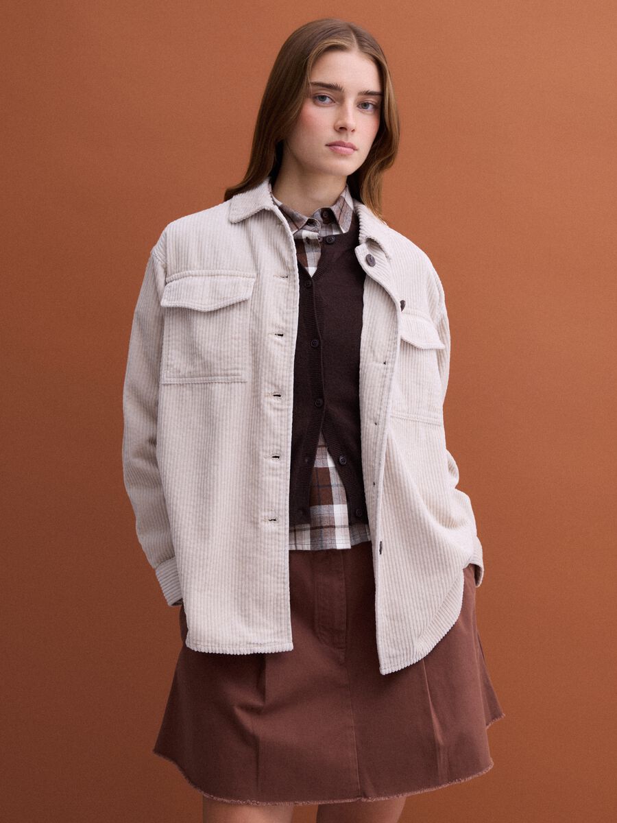 White pure cotton ribbed shirt_0