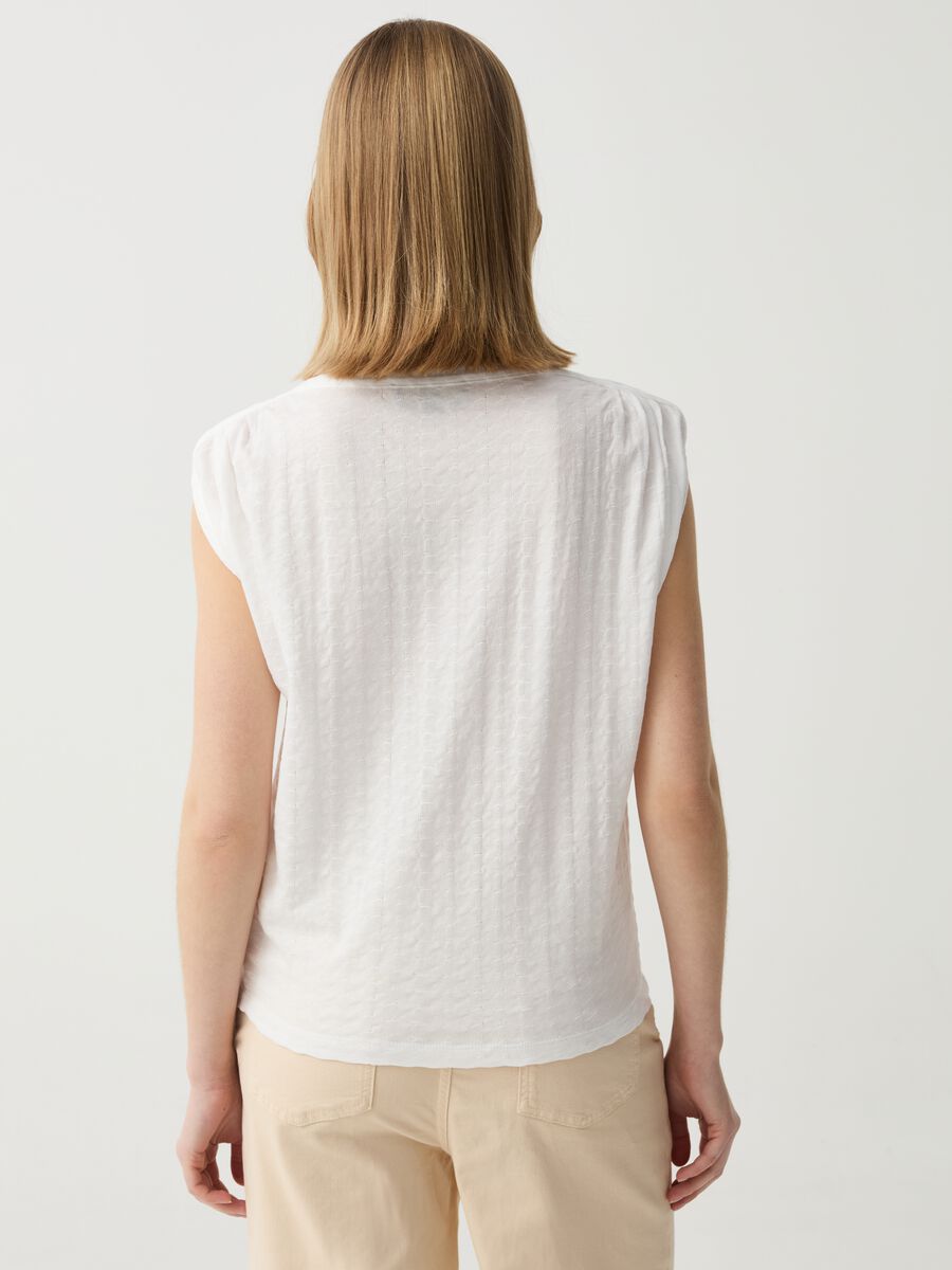 Sleeveless top in jersey with woven texture_2