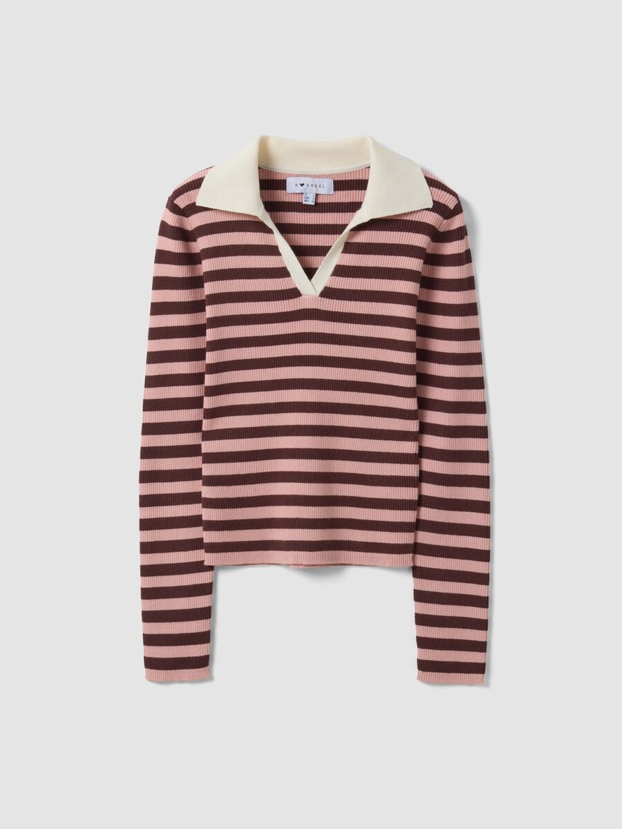 Maglia multicolor a righe in misto viscosa colletto polo fitted_0