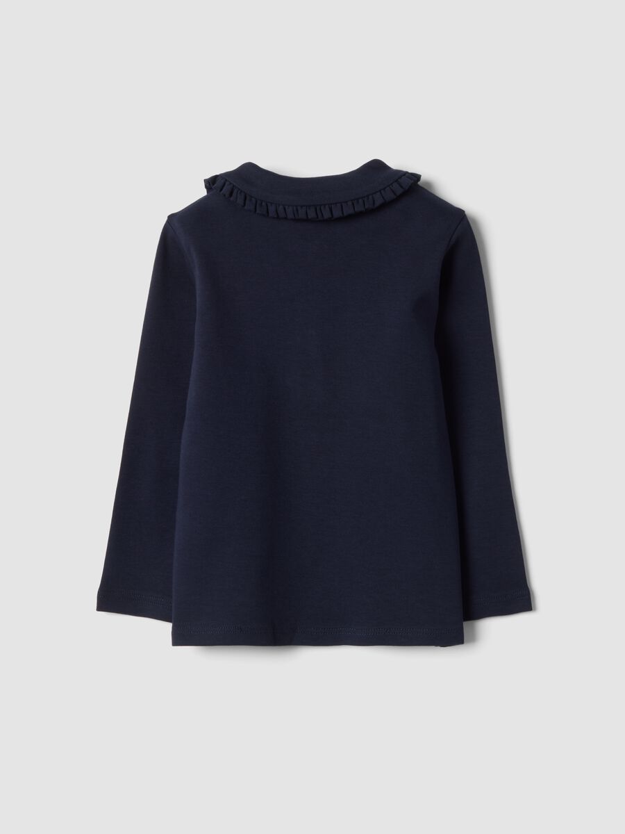 Blue organic cotton polo shirt with ruffled collar_1