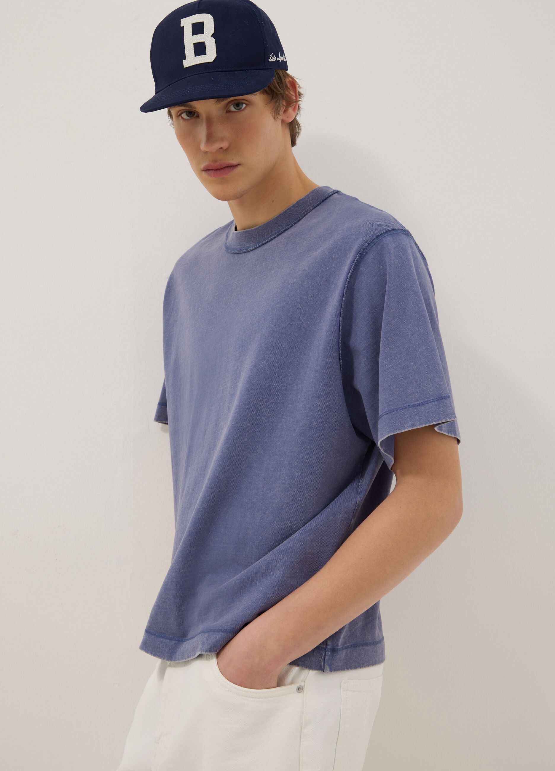 Blue pure cotton boxy fit t-shirt